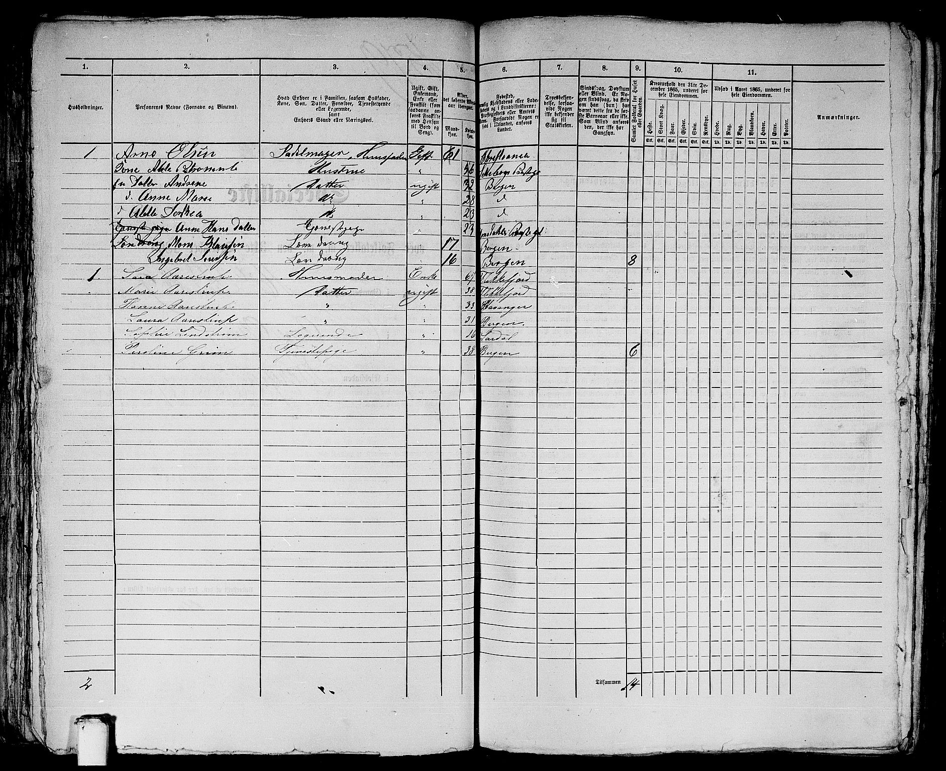 RA, 1865 census for Bergen, 1865, p. 3231