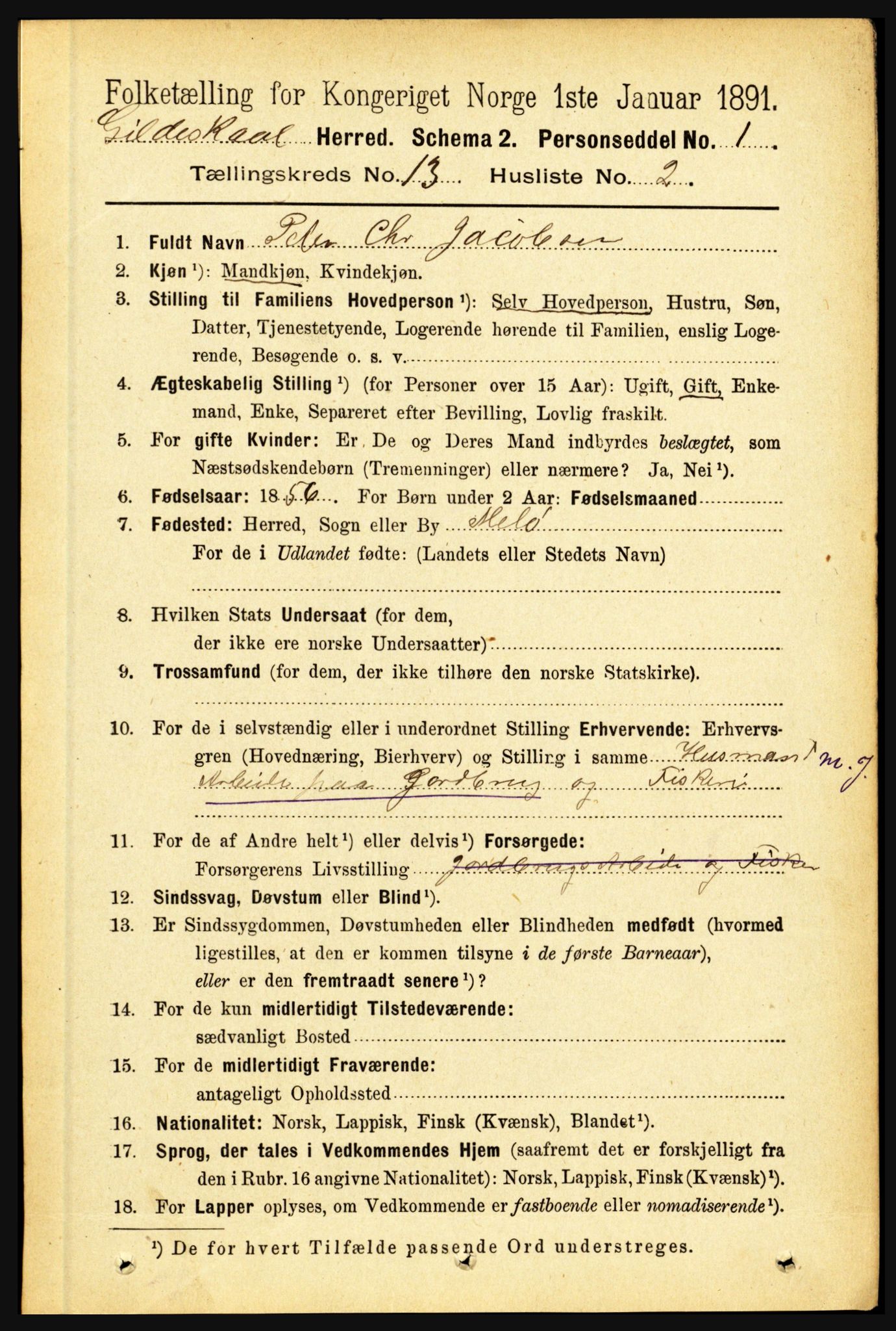 RA, 1891 census for 1838 Gildeskål, 1891, p. 4092