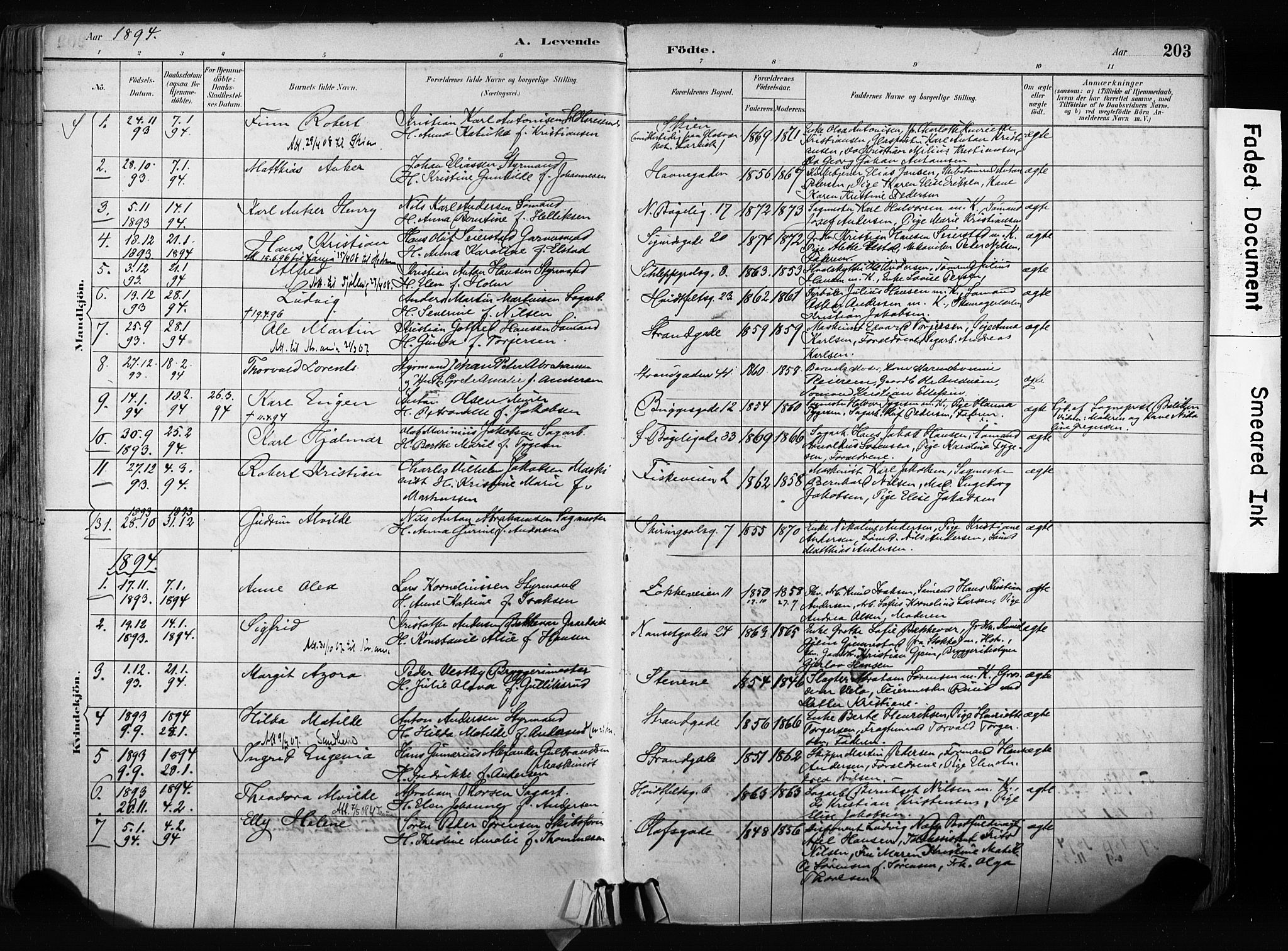 Larvik kirkebøker, SAKO/A-352/F/Fa/L0009: Parish register (official) no. I 9, 1884-1904, p. 203