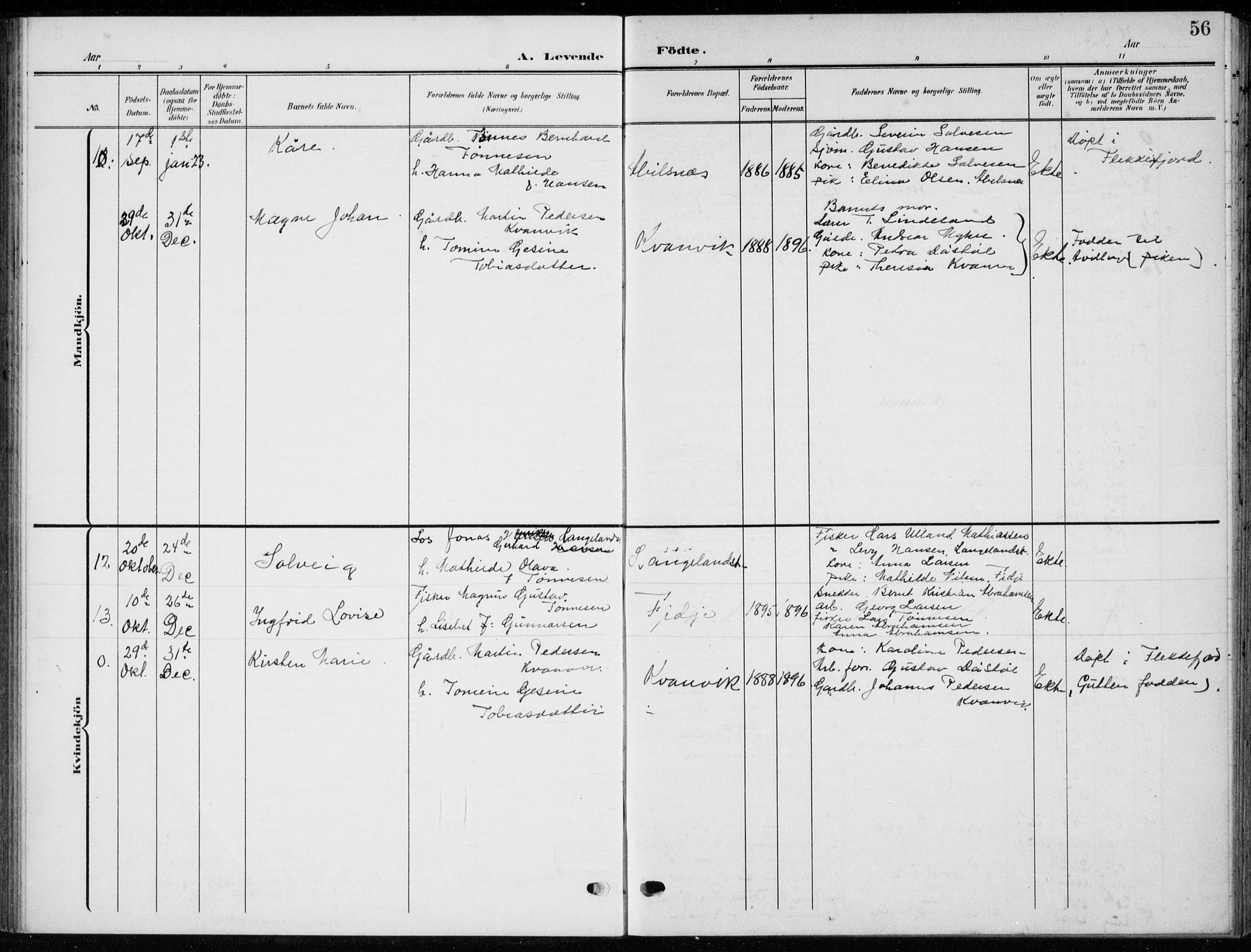 Flekkefjord sokneprestkontor, SAK/1111-0012/F/Fb/Fbb/L0005: Parish register (copy) no. B 5, 1908-1927, p. 56