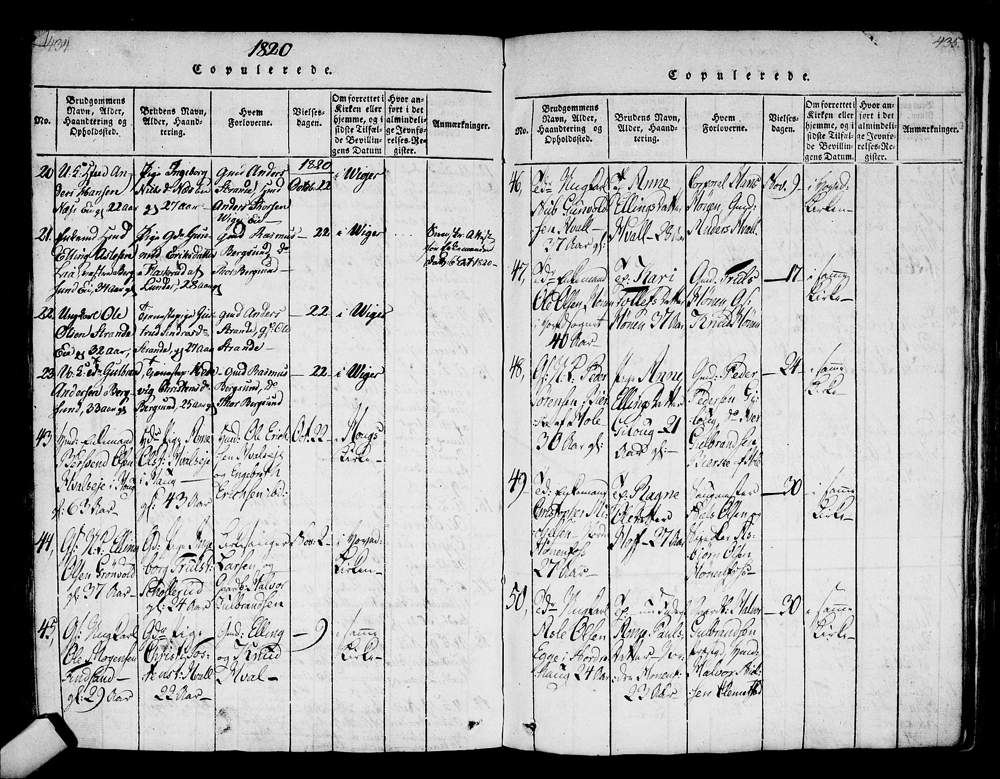 Norderhov kirkebøker, AV/SAKO-A-237/F/Fa/L0008: Parish register (official) no. 8, 1814-1833, p. 434-435