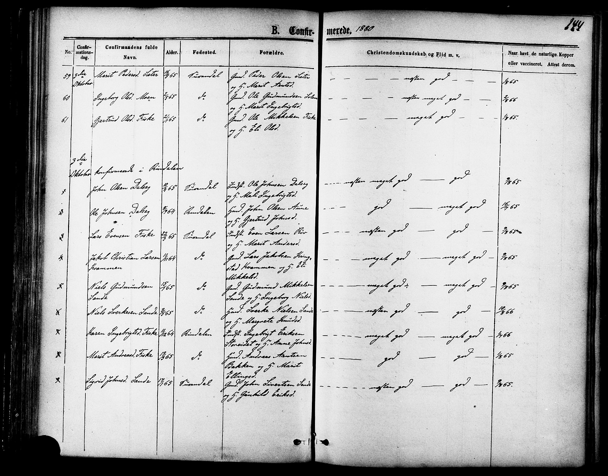 Ministerialprotokoller, klokkerbøker og fødselsregistre - Møre og Romsdal, SAT/A-1454/595/L1046: Parish register (official) no. 595A08, 1874-1884, p. 144
