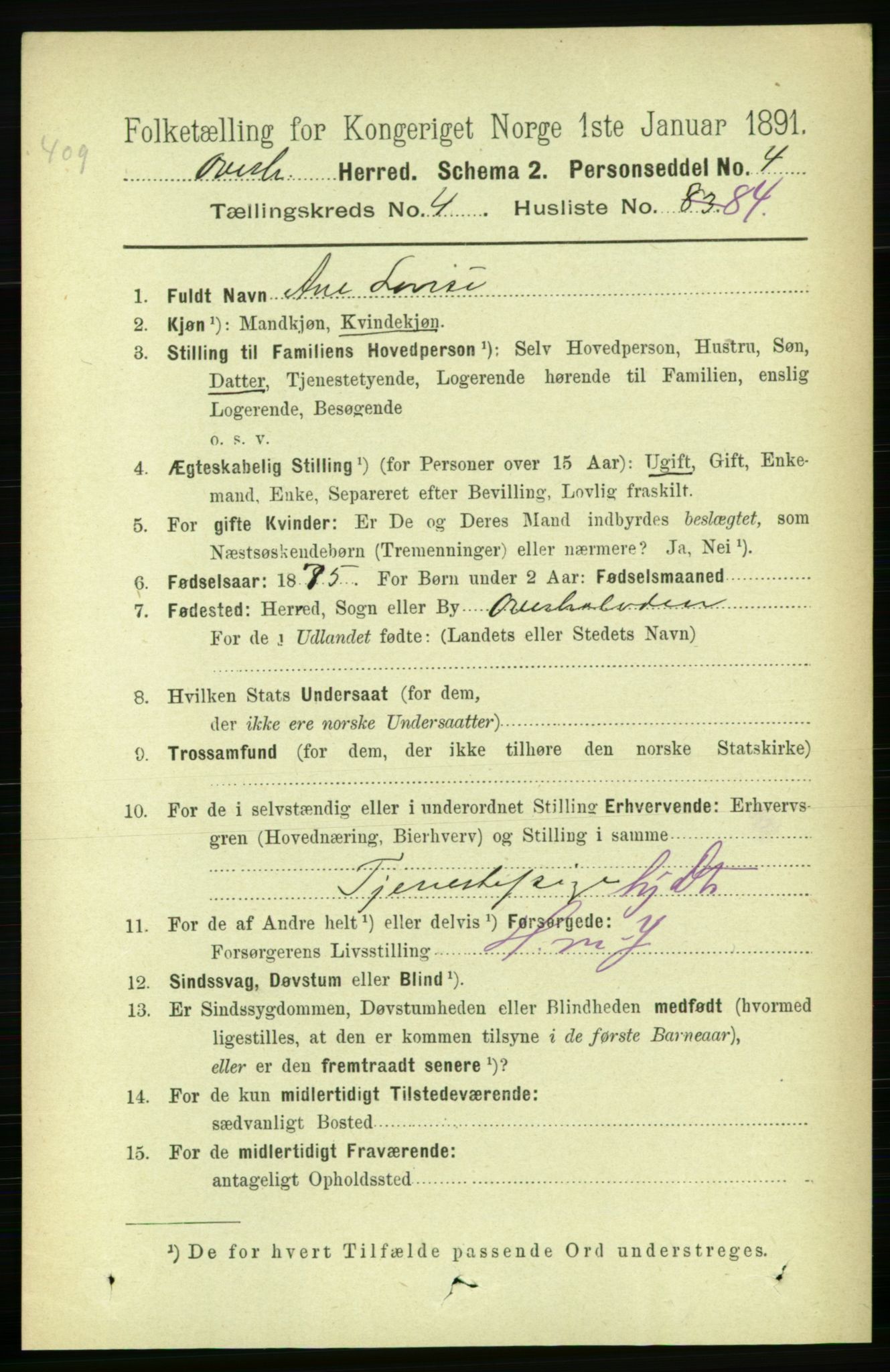 RA, 1891 census for 1744 Overhalla, 1891, p. 1588