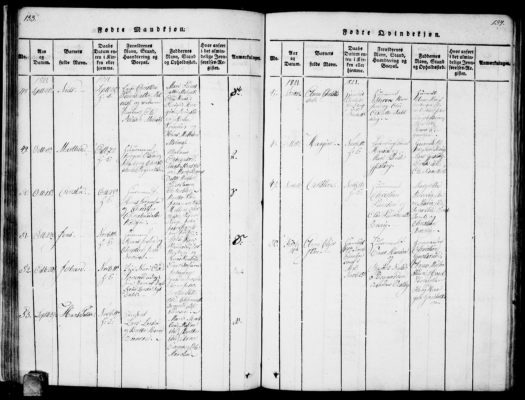 Enebakk prestekontor Kirkebøker, SAO/A-10171c/F/Fa/L0006: Parish register (official) no. I 6, 1815-1832, p. 133-134