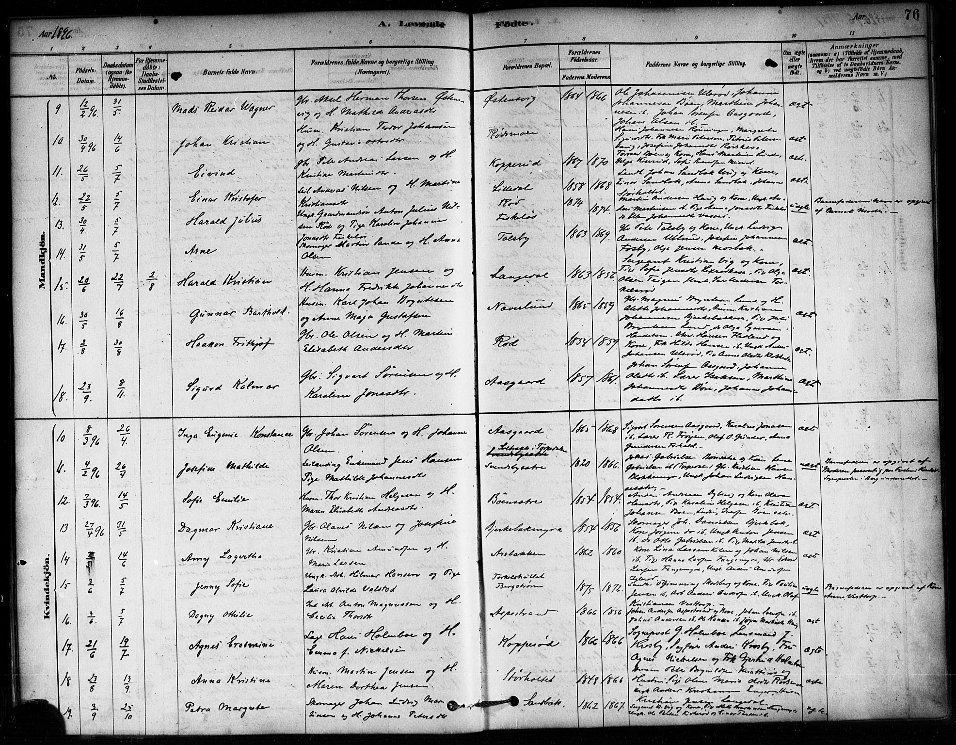 Aremark prestekontor Kirkebøker, AV/SAO-A-10899/F/Fa/L0005: Parish register (official) no. I 5, 1878-1897, p. 76