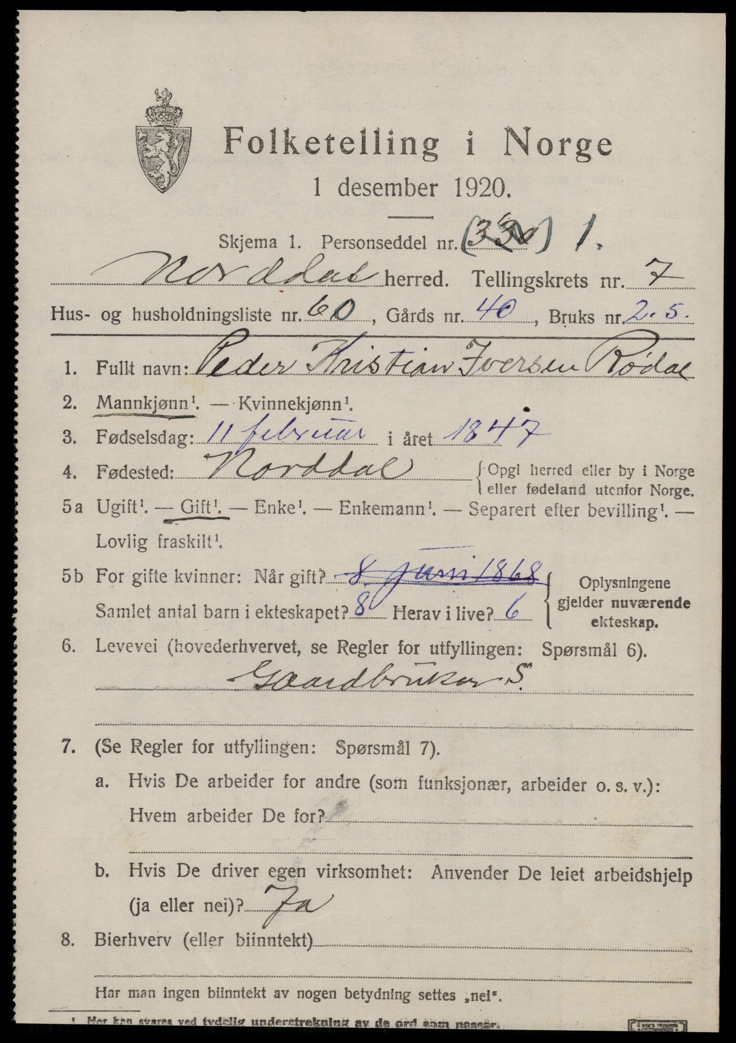 SAT, 1920 census for Norddal, 1920, p. 4031