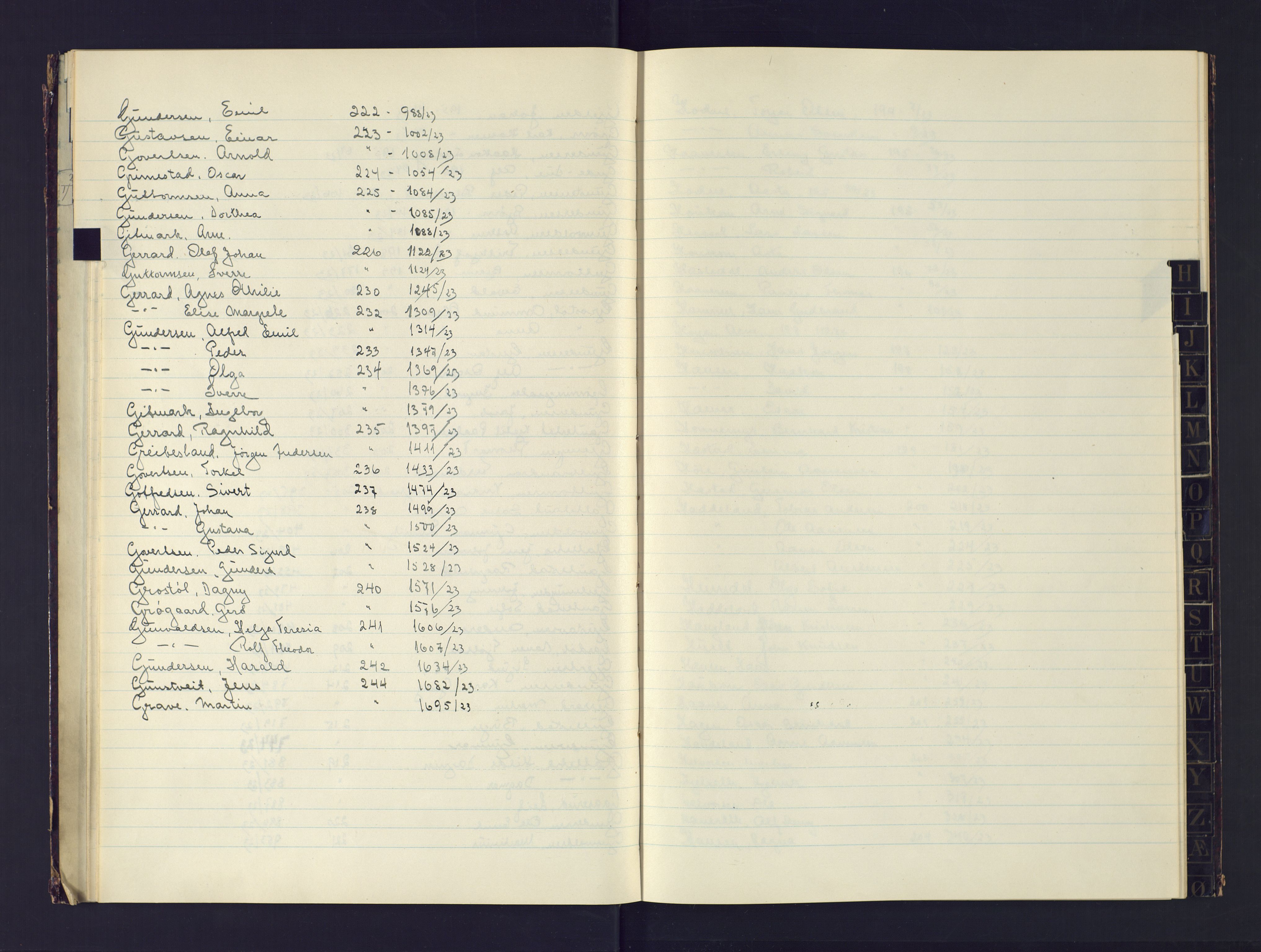 Kristiansand politikammer, AV/SAK-1243-0004/K/Ka/L0235: Register til passprotokoll, 1923, p. 17