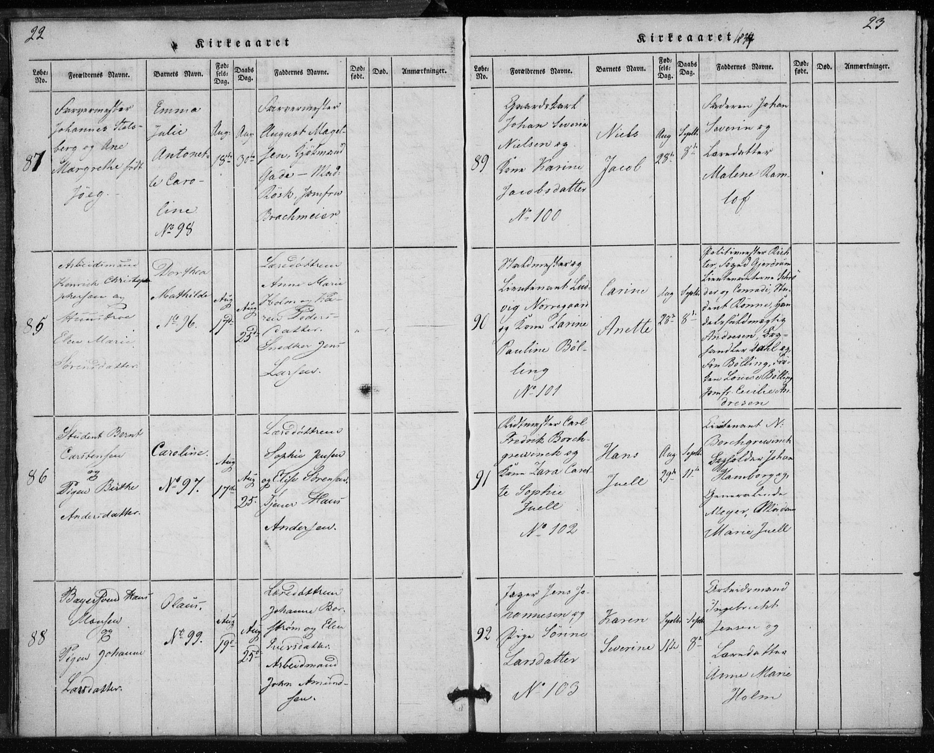 Rikshospitalet prestekontor Kirkebøker, AV/SAO-A-10309b/K/L0001/0001: Baptism register no. 1.1, 1834-1842, p. 22-23