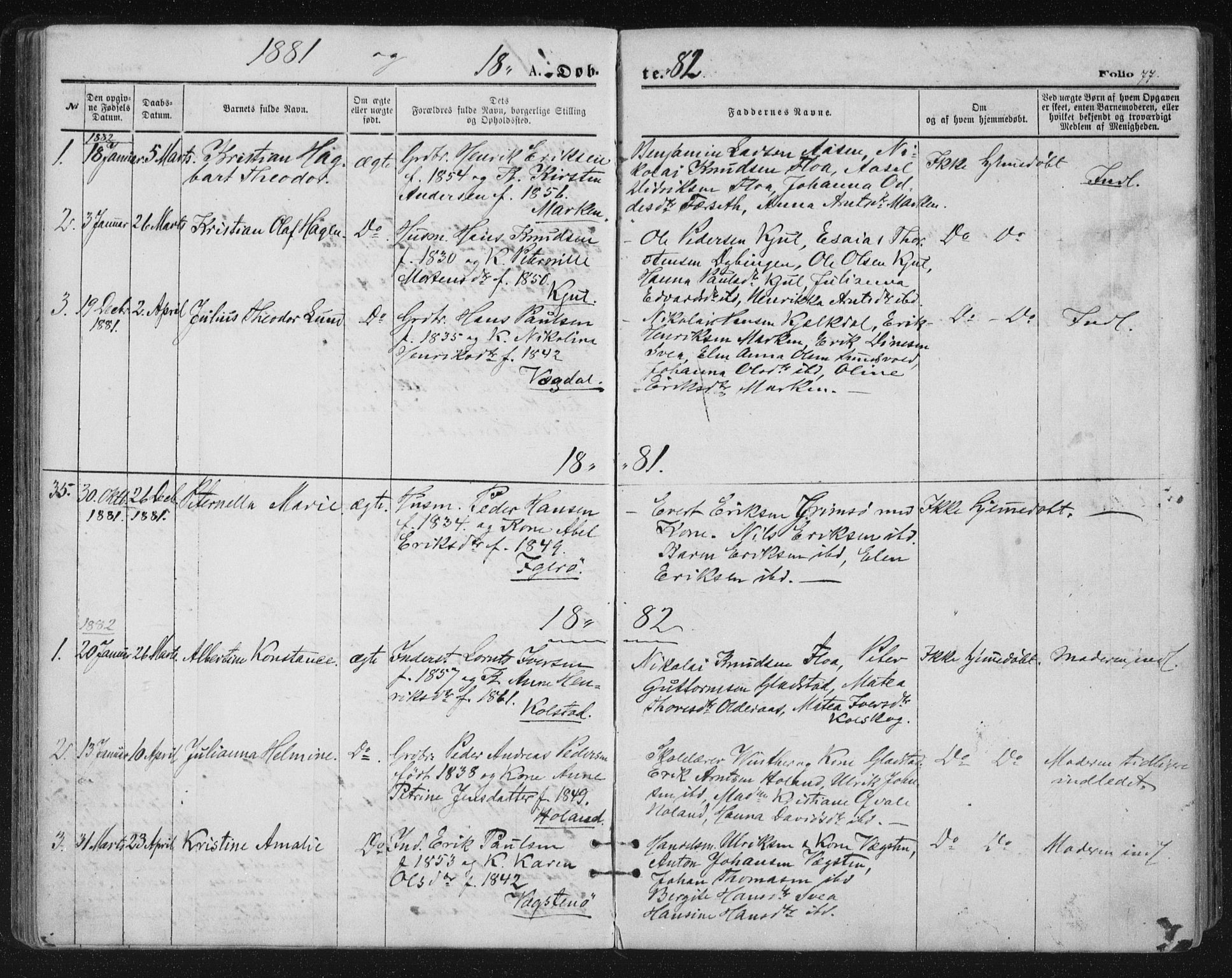 Ministerialprotokoller, klokkerbøker og fødselsregistre - Nordland, SAT/A-1459/816/L0241: Parish register (official) no. 816A07, 1870-1885, p. 77