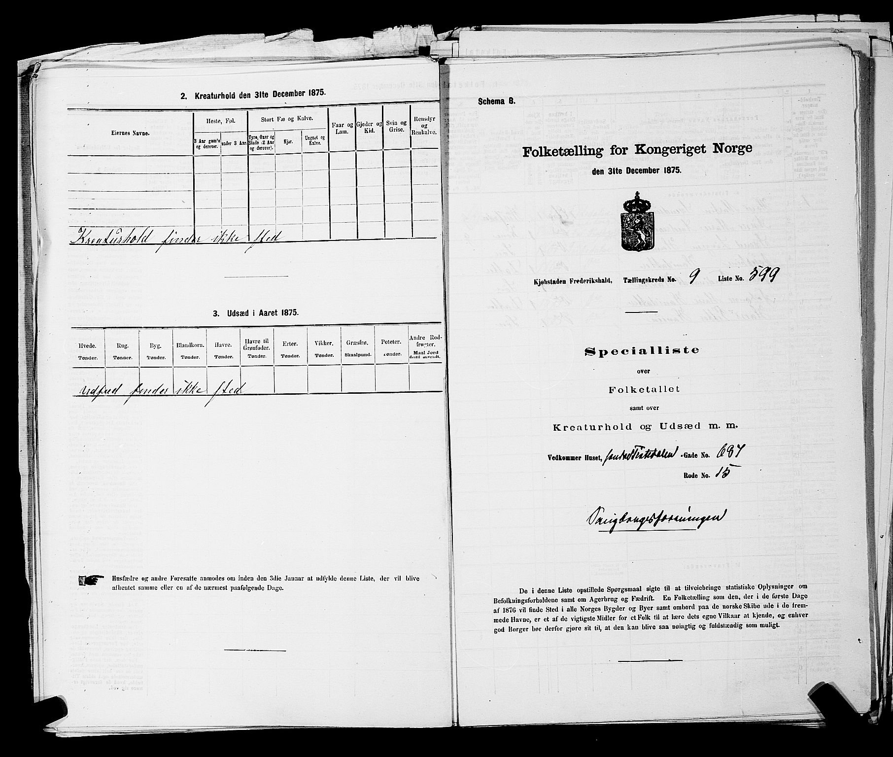 RA, 1875 census for 0101P Fredrikshald, 1875, p. 1457