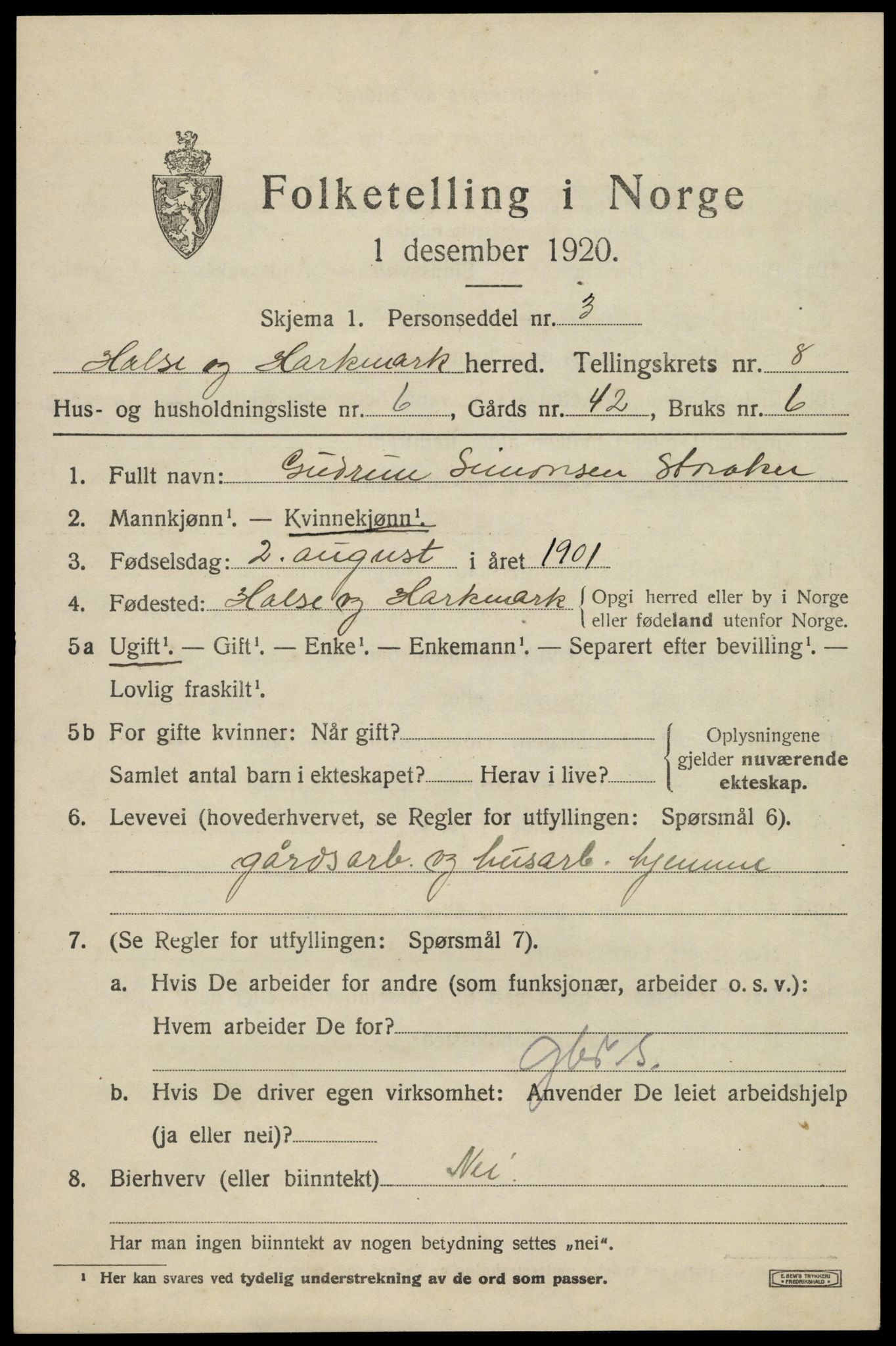 SAK, 1920 census for Halse og Harkmark, 1920, p. 4393