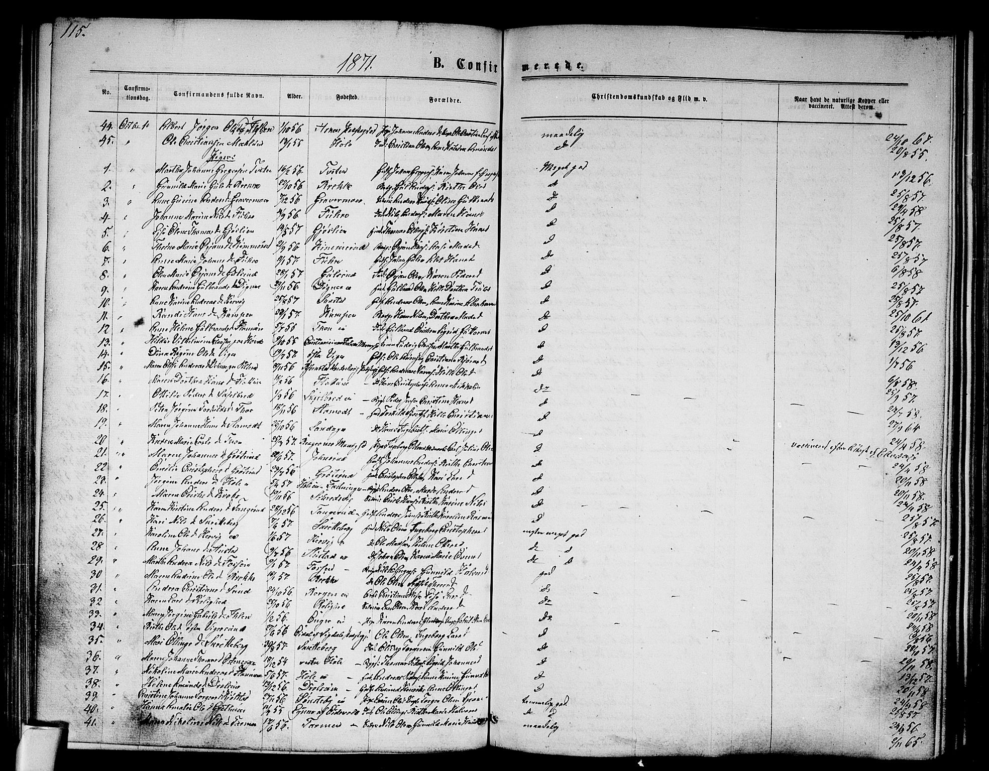 Modum kirkebøker, AV/SAKO-A-234/G/Ga/L0007: Parish register (copy) no. I 7, 1869-1878, p. 115