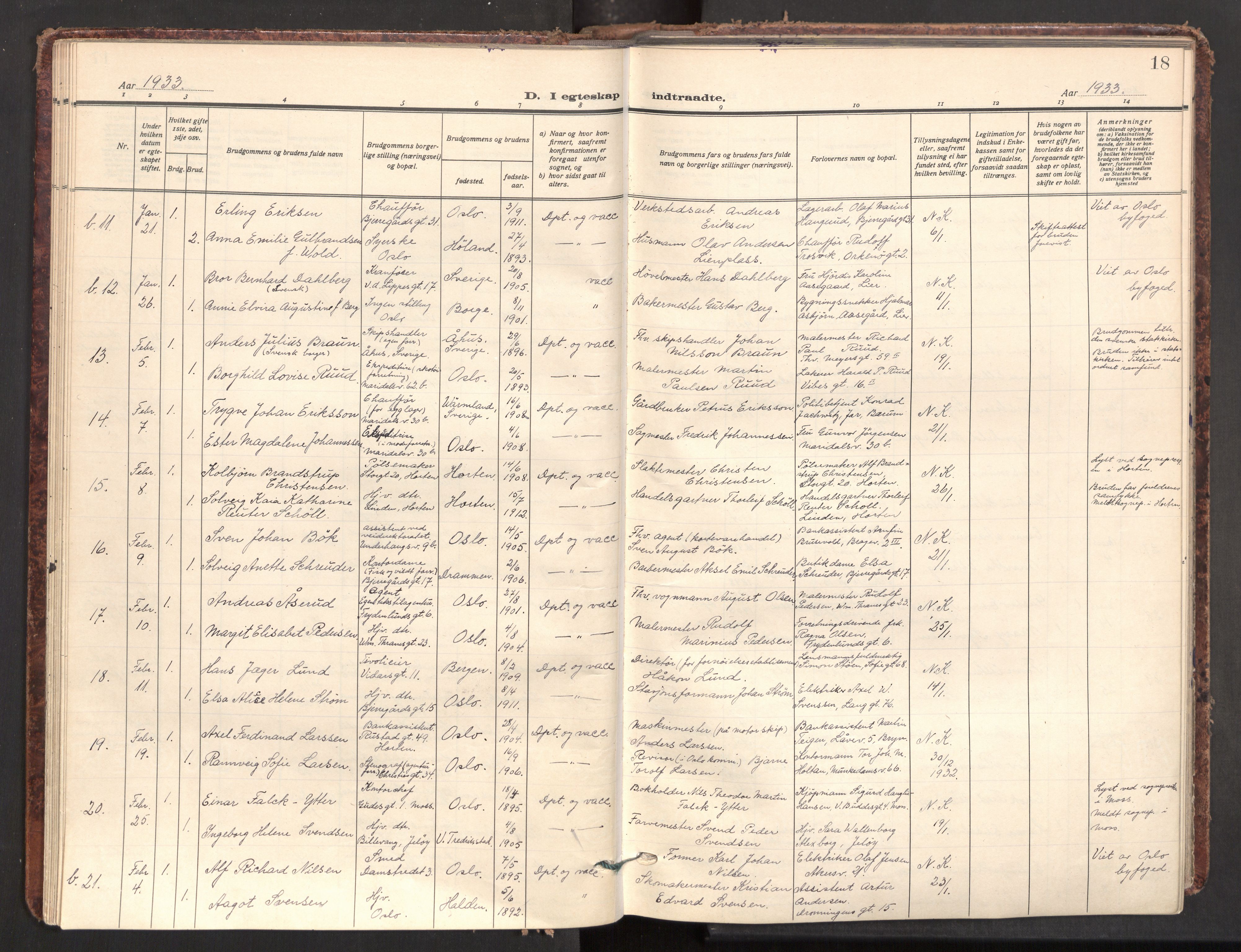 Gamle Aker prestekontor Kirkebøker, SAO/A-10617a/F/L0021: Parish register (official) no. 21, 1932-1941, p. 18