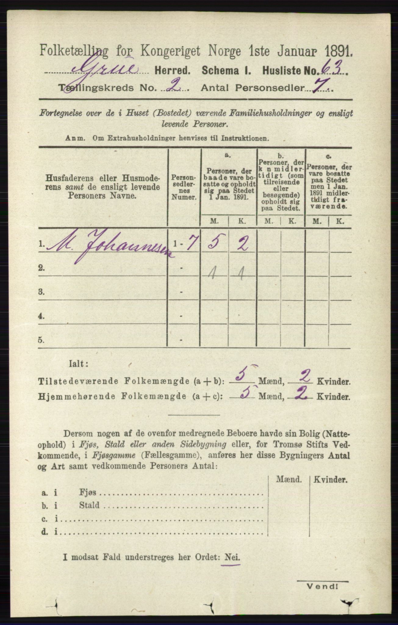 RA, 1891 census for 0423 Grue, 1891, p. 1067