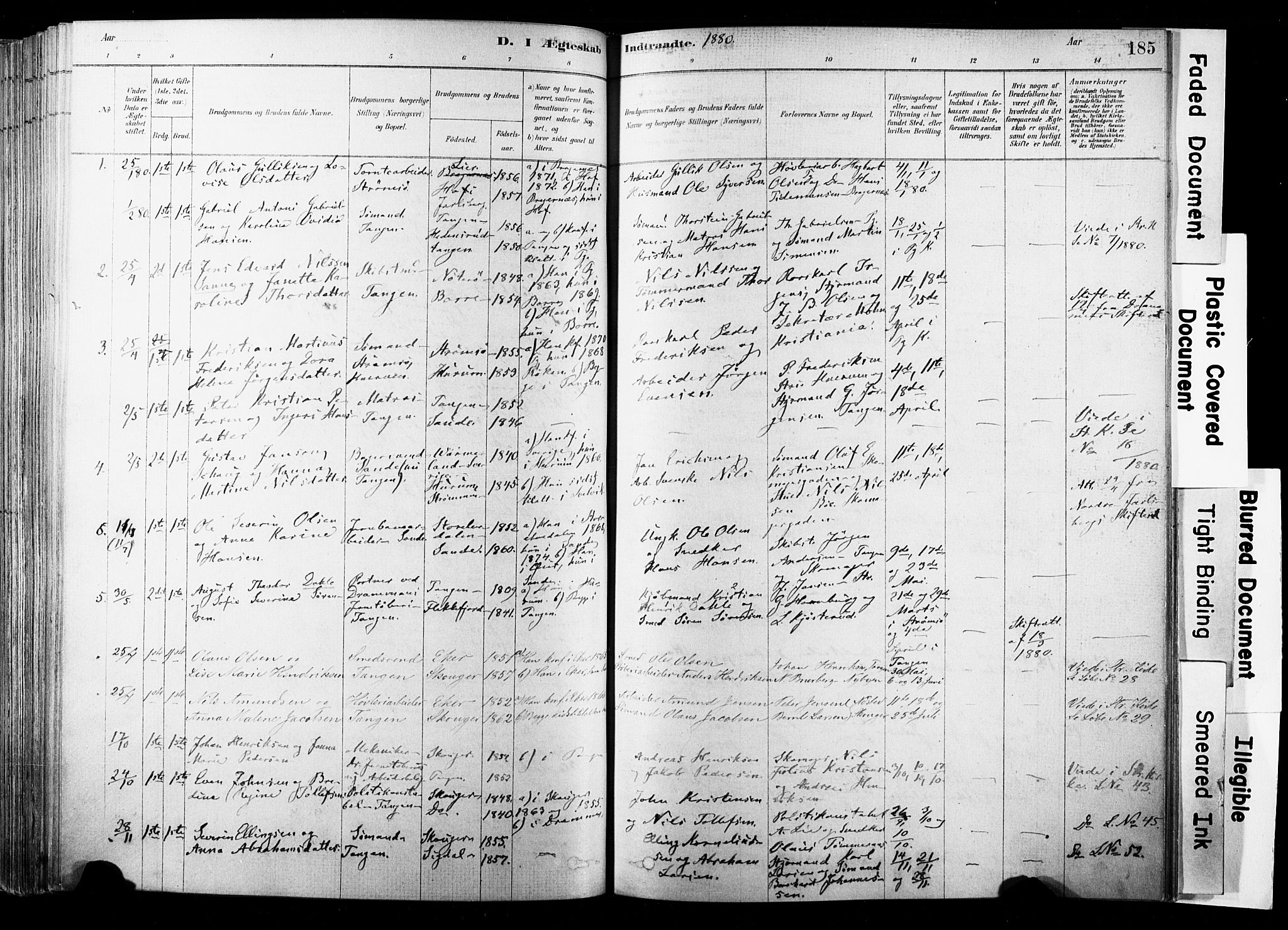 Strømsø kirkebøker, SAKO/A-246/F/Fb/L0006: Parish register (official) no. II 6, 1879-1910, p. 185