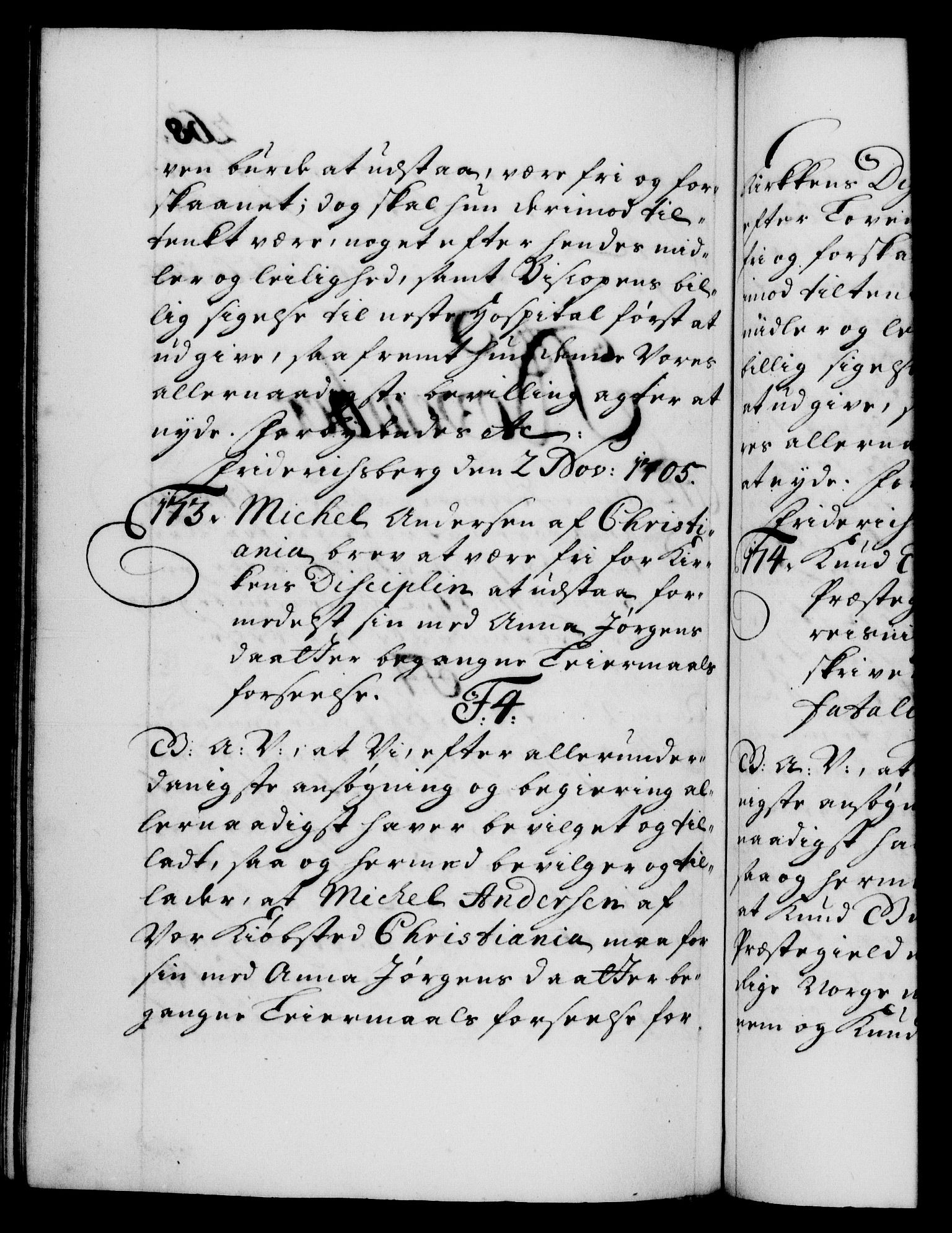 Danske Kanselli 1572-1799, RA/EA-3023/F/Fc/Fca/Fcaa/L0019: Norske registre, 1704-1707, p. 268b