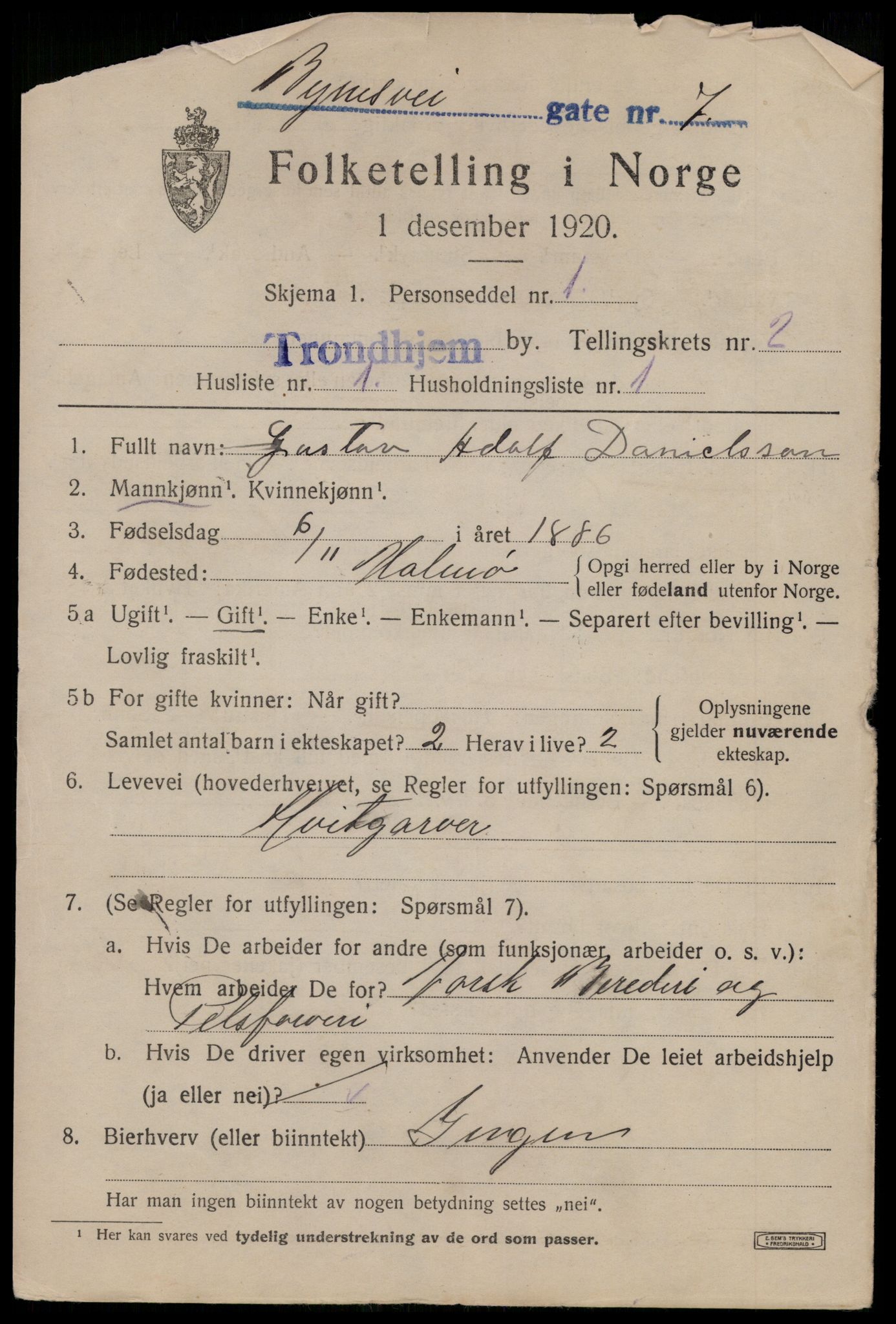 SAT, 1920 census for Trondheim, 1920, p. 33944