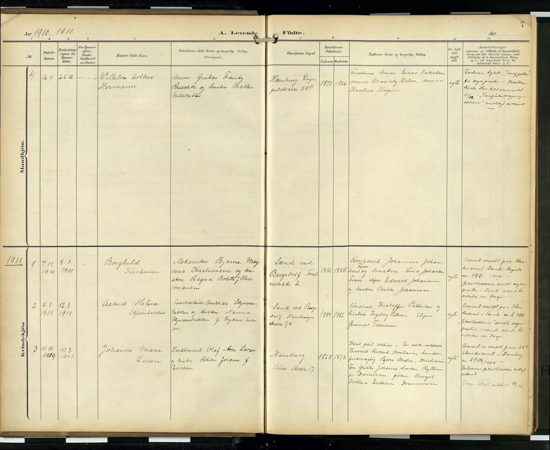 Den norske sjømannsmisjon i utlandet/Hamburg, AV/SAB-SAB/PA-0107/H/Ha/L0001: Parish register (official) no. A 1, 1907-1951, p. 6b-7a