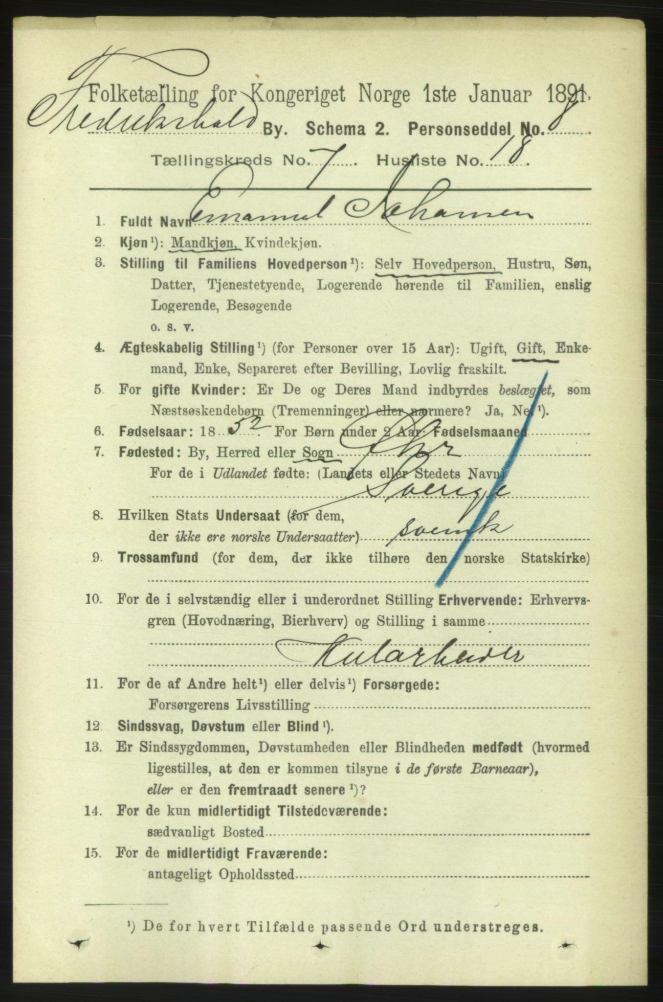 RA, 1891 census for 0101 Fredrikshald, 1891, p. 5247