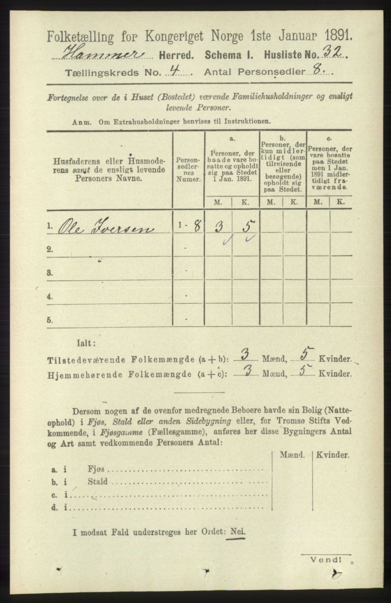 RA, 1891 census for 1254 Hamre, 1891, p. 923