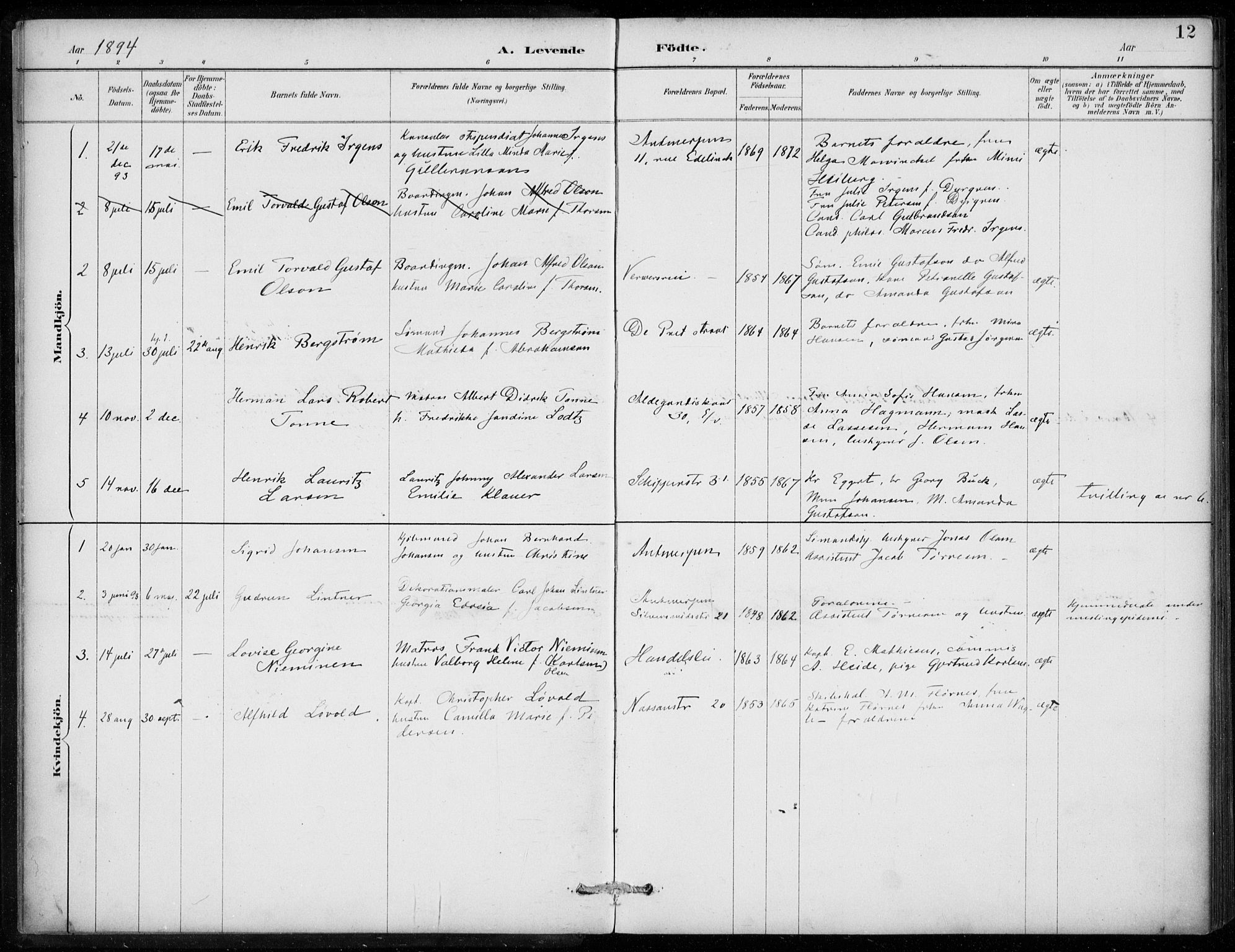 Den norske sjømannsmisjon i utlandet/Antwerpen, SAB/SAB/PA-0105/H/Ha/L0002: Parish register (official) no. A 2, 1887-1913, p. 12