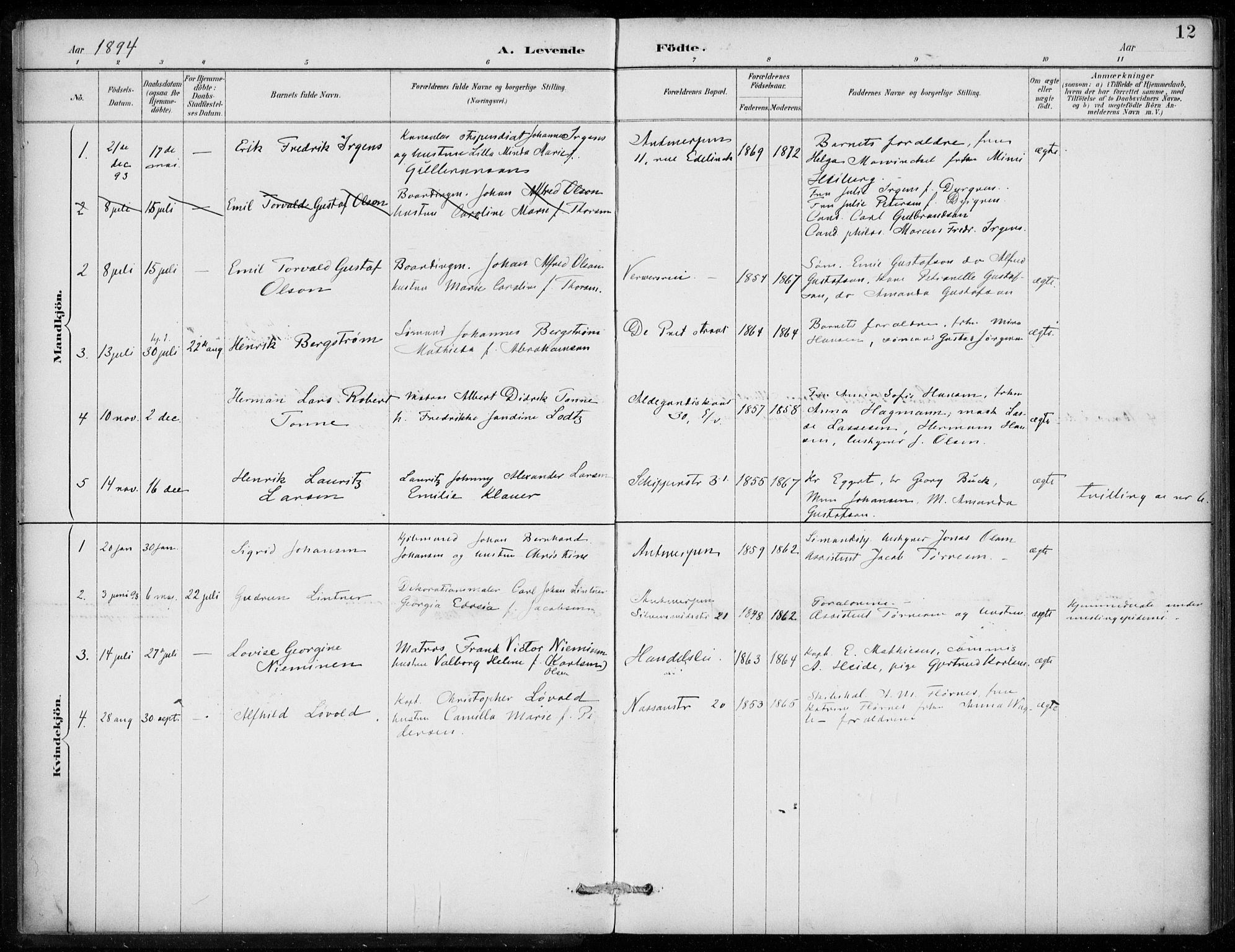 Den norske sjømannsmisjon i utlandet/Antwerpen, AV/SAB-SAB/PA-0105/H/Ha/L0002: Parish register (official) no. A 2, 1887-1913, p. 12