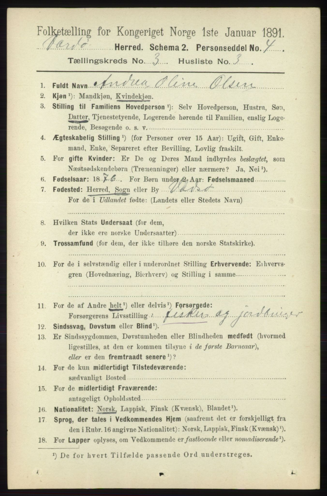 RA, 1891 census for 2028 Vardø, 1891, p. 830