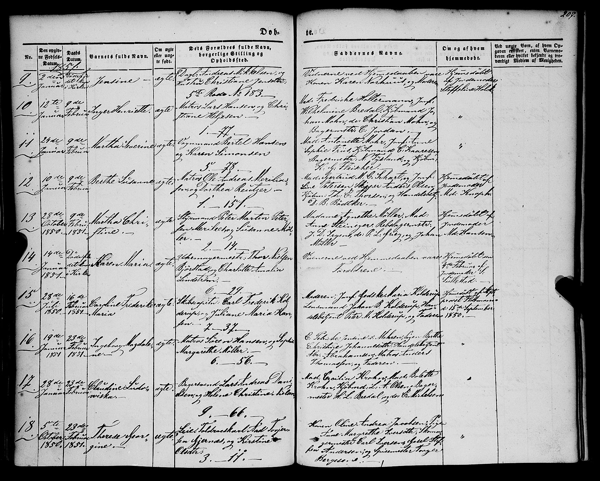 Nykirken Sokneprestembete, SAB/A-77101/H/Haa/L0014: Parish register (official) no. B 1, 1844-1858, p. 207