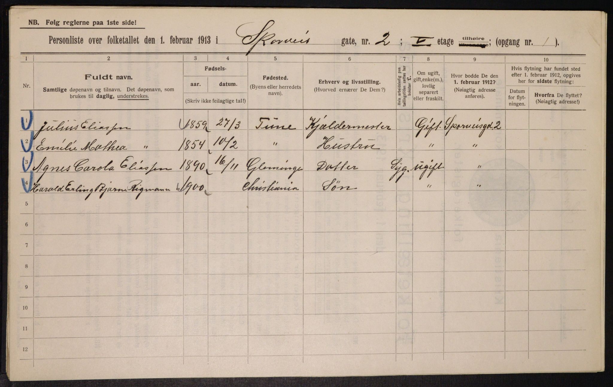 OBA, Municipal Census 1913 for Kristiania, 1913, p. 100441