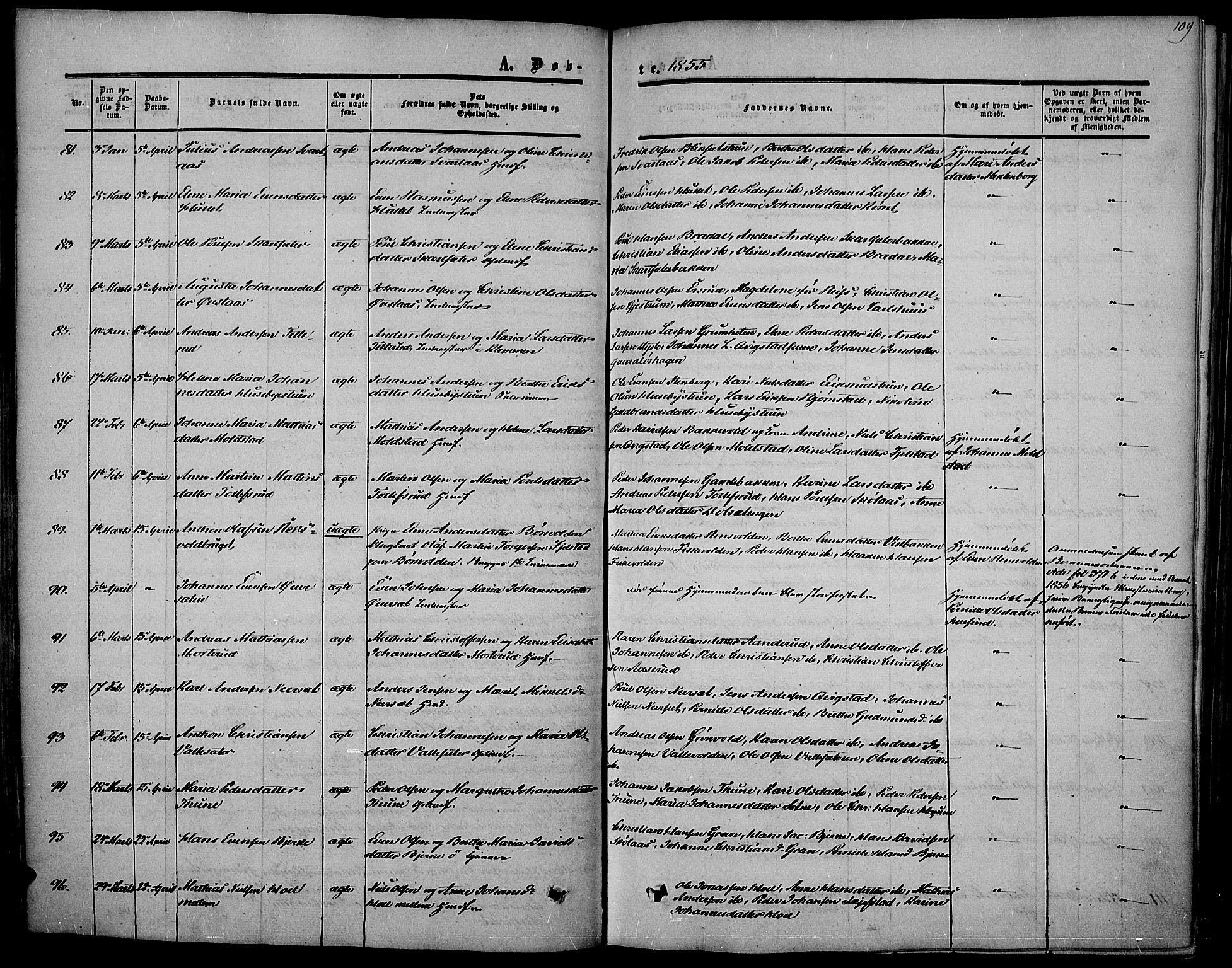 Vestre Toten prestekontor, SAH/PREST-108/H/Ha/Haa/L0005: Parish register (official) no. 5, 1850-1855, p. 109