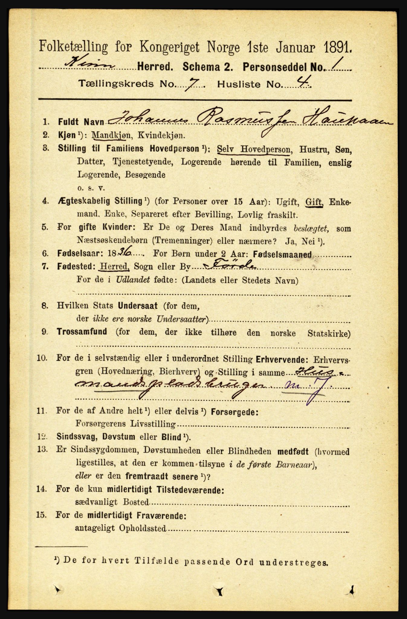 RA, 1891 census for 1437 Kinn, 1891, p. 2694