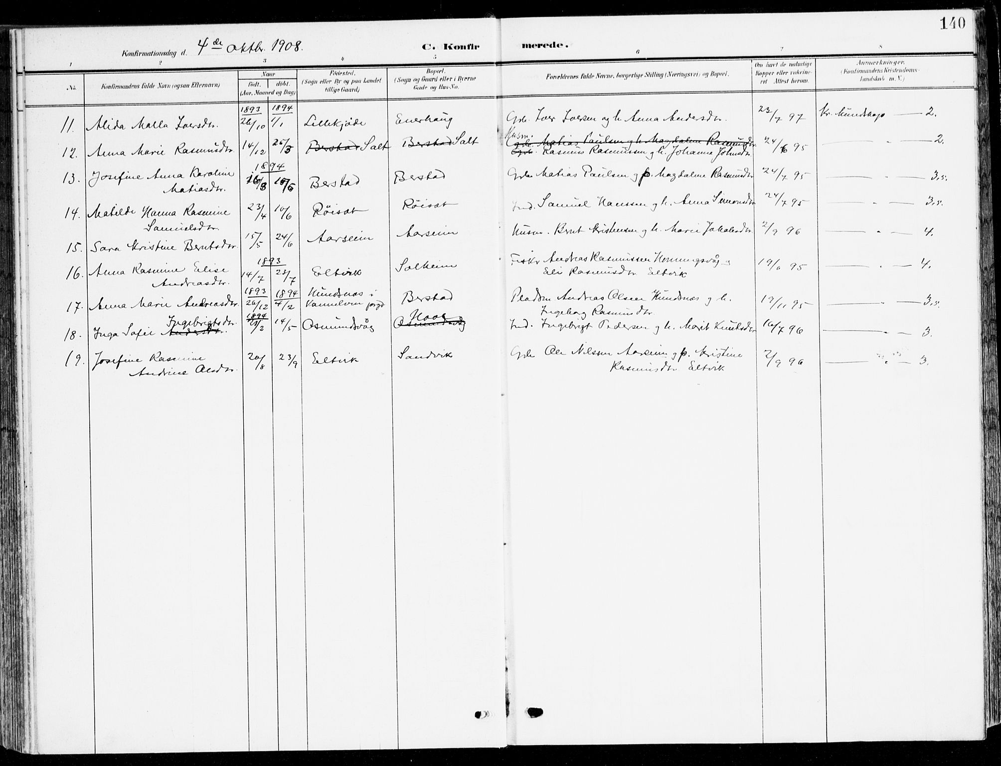 Selje sokneprestembete, AV/SAB-A-99938/H/Ha/Haa/Haab: Parish register (official) no. B 3, 1908-1923, p. 140