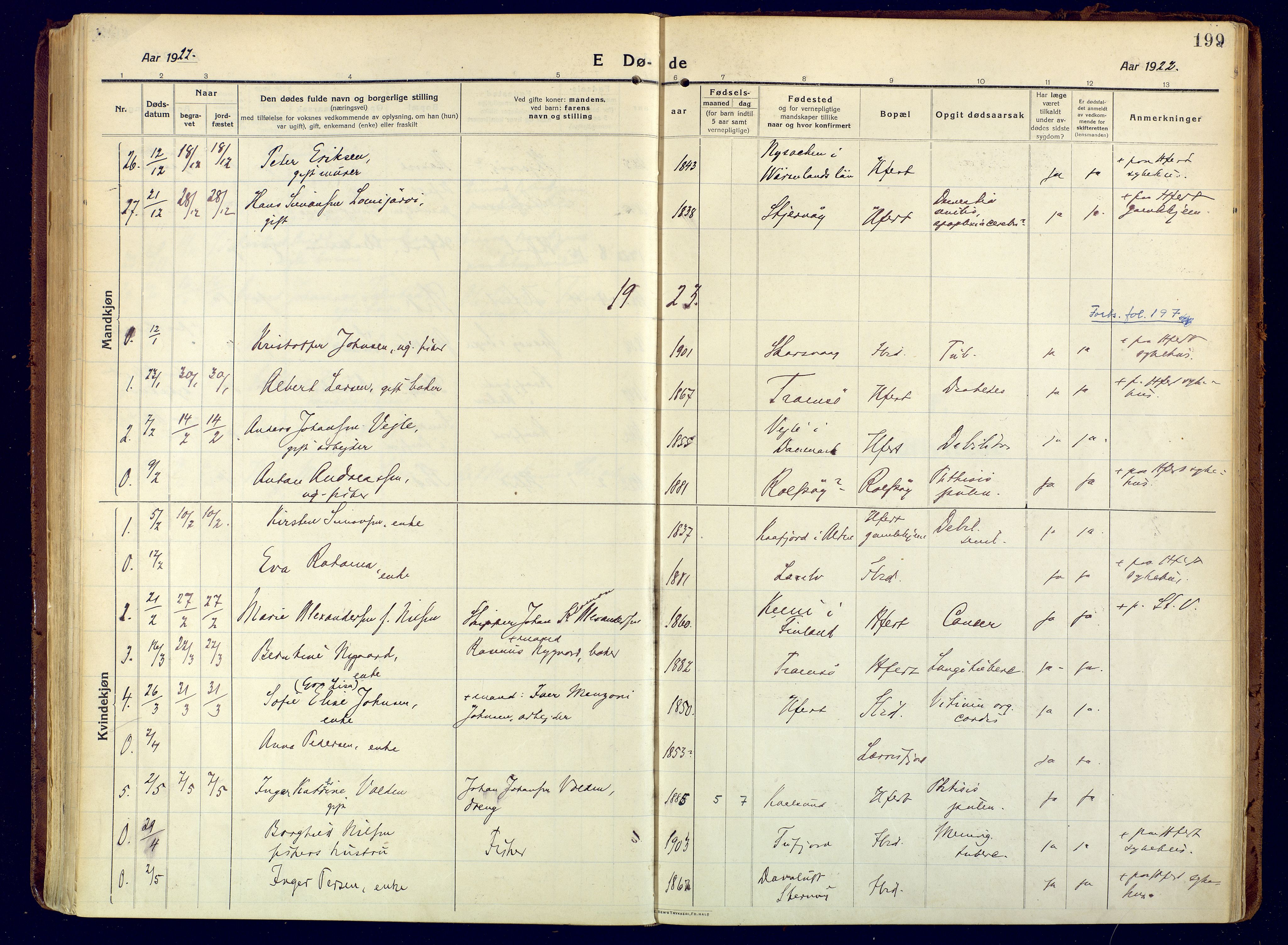 Hammerfest sokneprestkontor, SATØ/S-1347/H/Ha/L0015.kirke: Parish register (official) no. 15, 1916-1923, p. 199