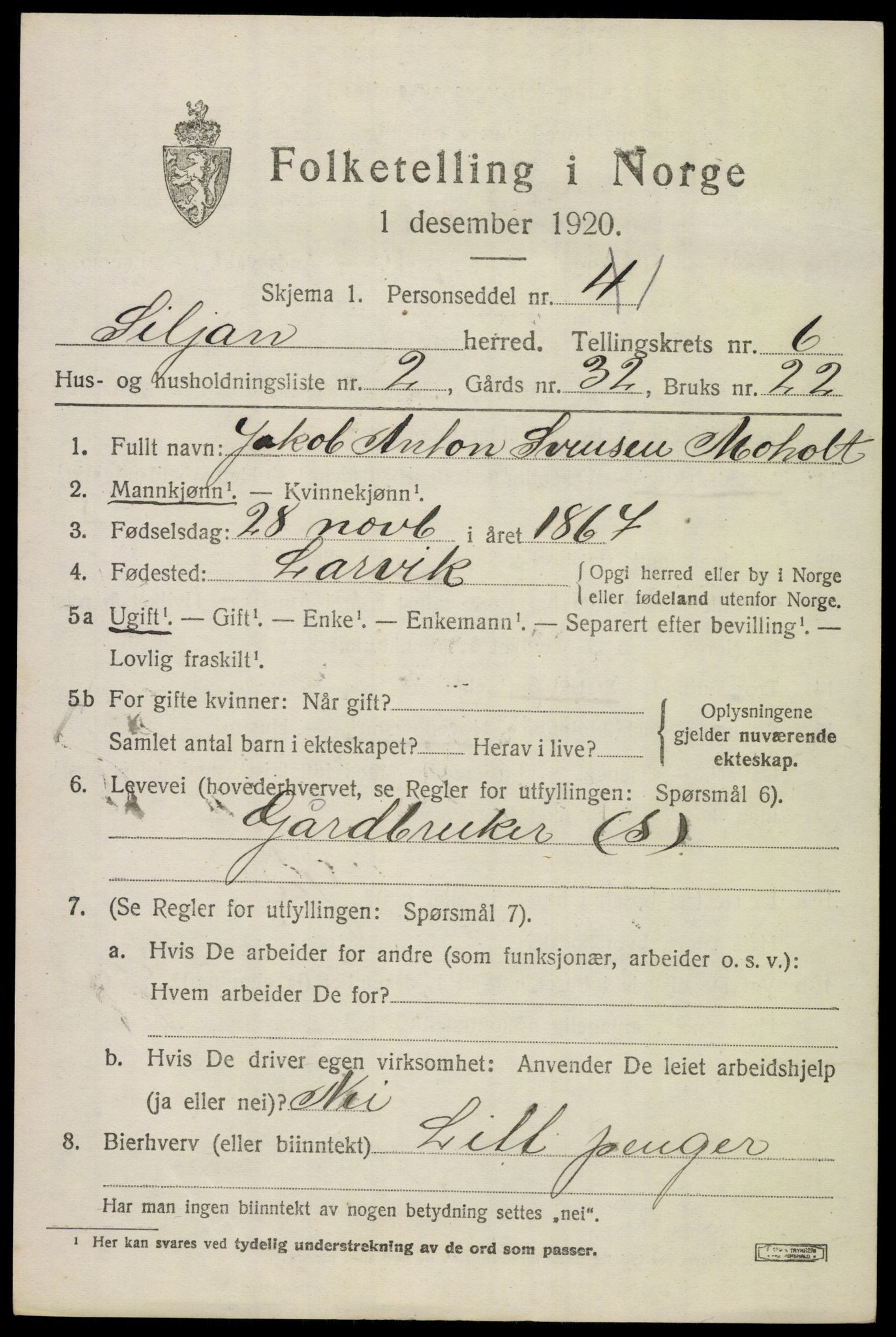 SAKO, 1920 census for Siljan, 1920, p. 2877