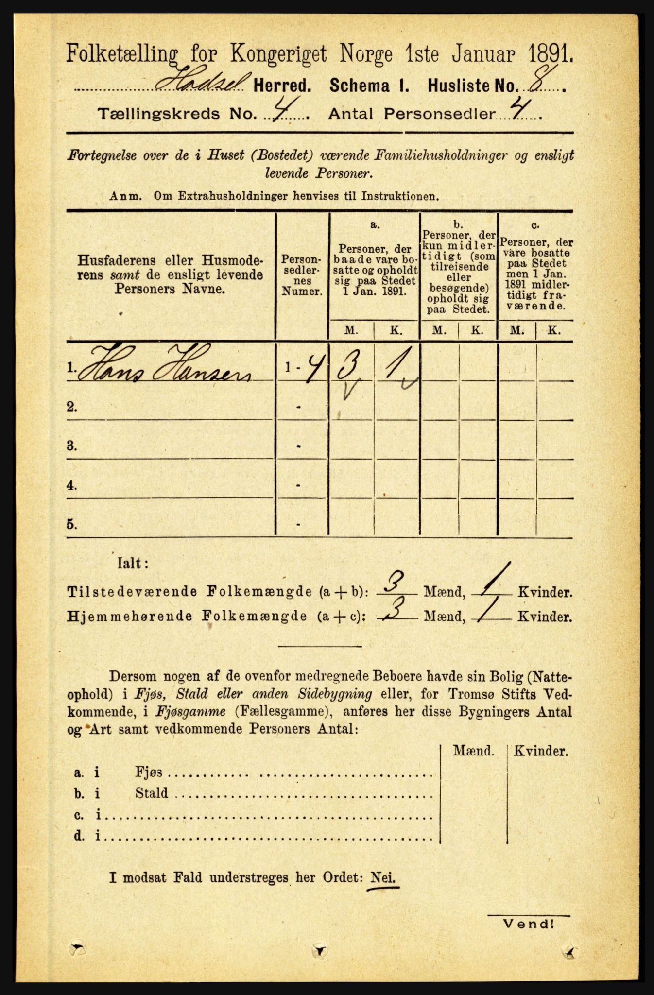 RA, 1891 census for 1866 Hadsel, 1891, p. 1662