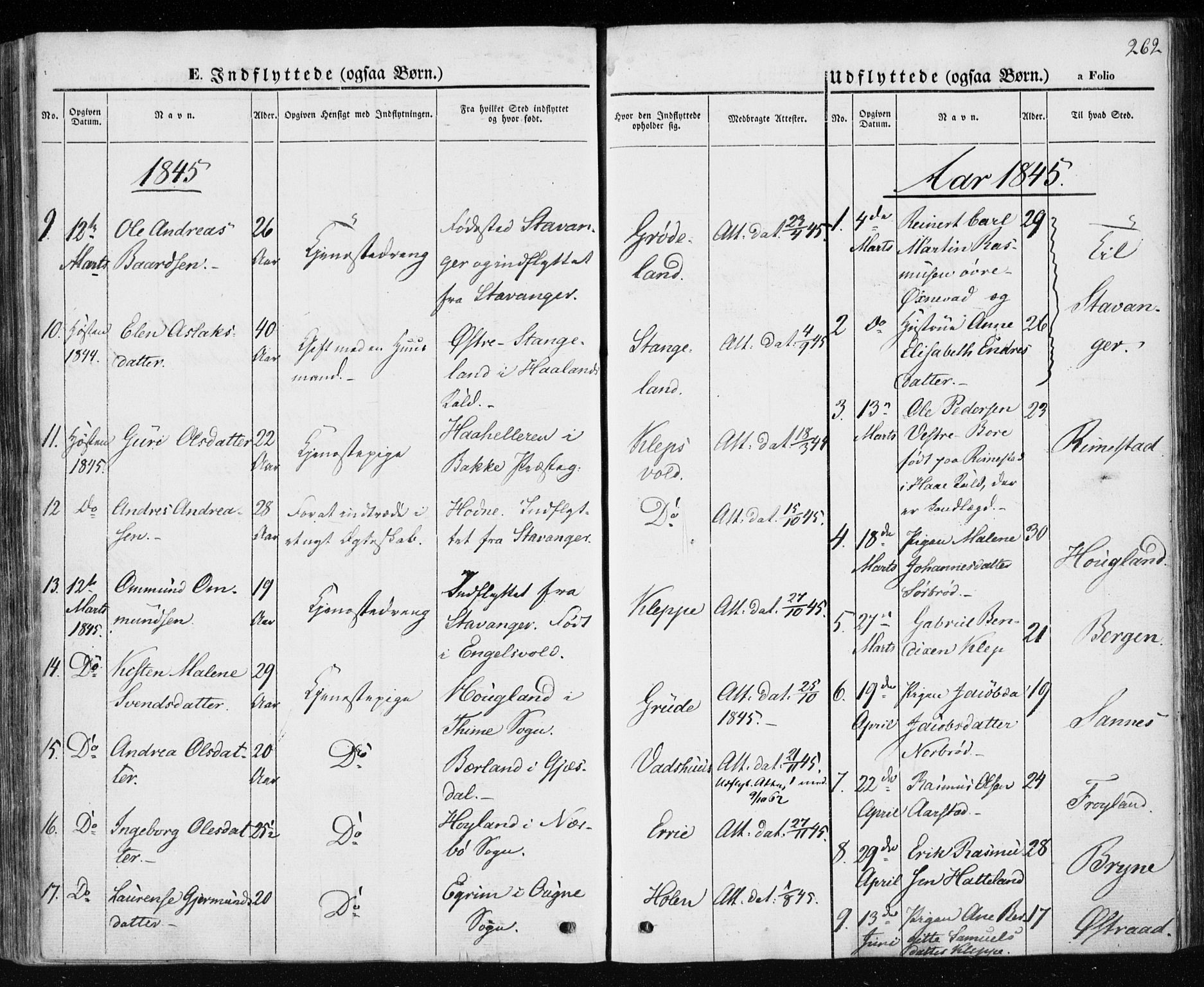 Klepp sokneprestkontor, SAST/A-101803/001/3/30BA/L0004: Parish register (official) no. A 4, 1842-1852, p. 262