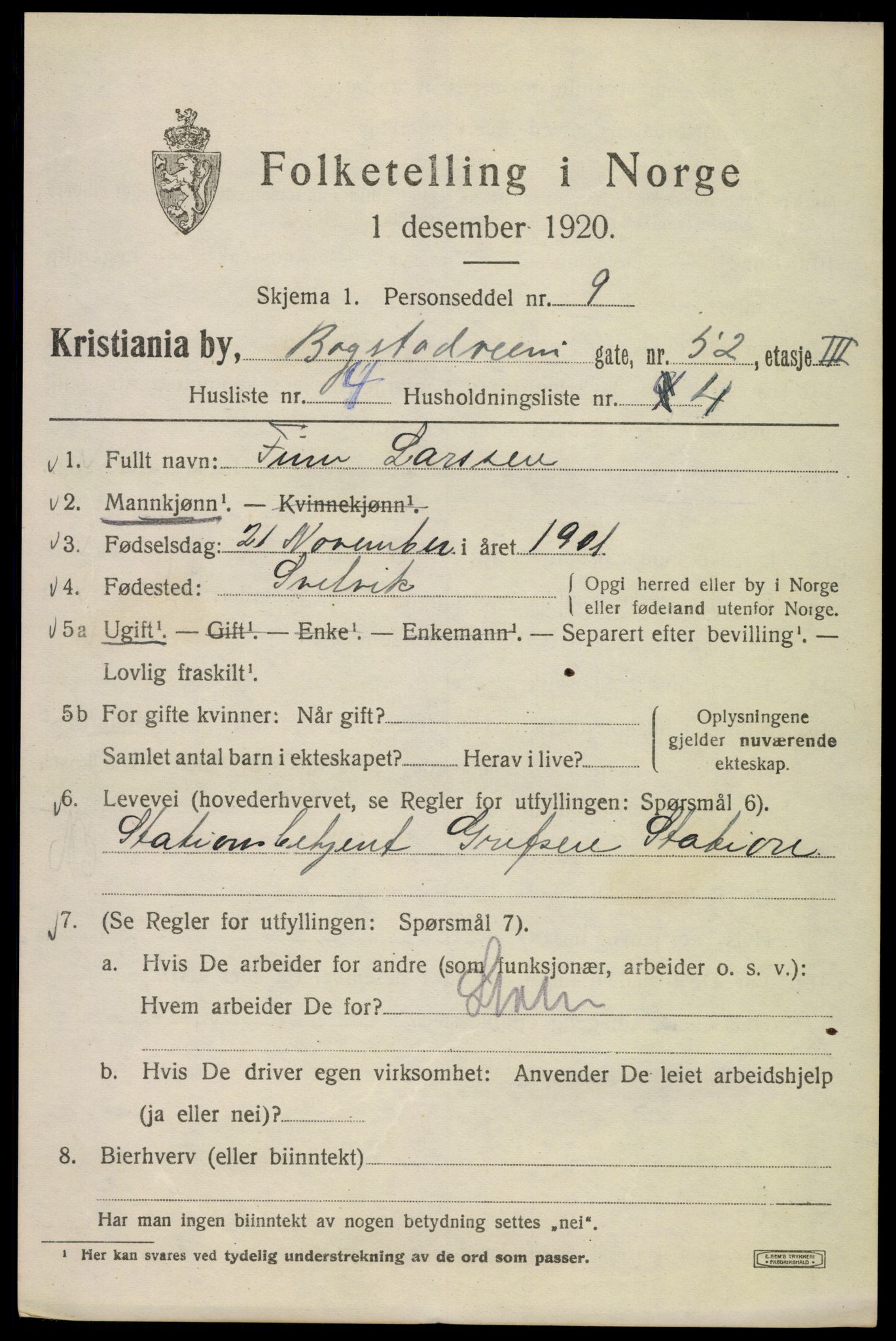 SAO, 1920 census for Kristiania, 1920, p. 166603