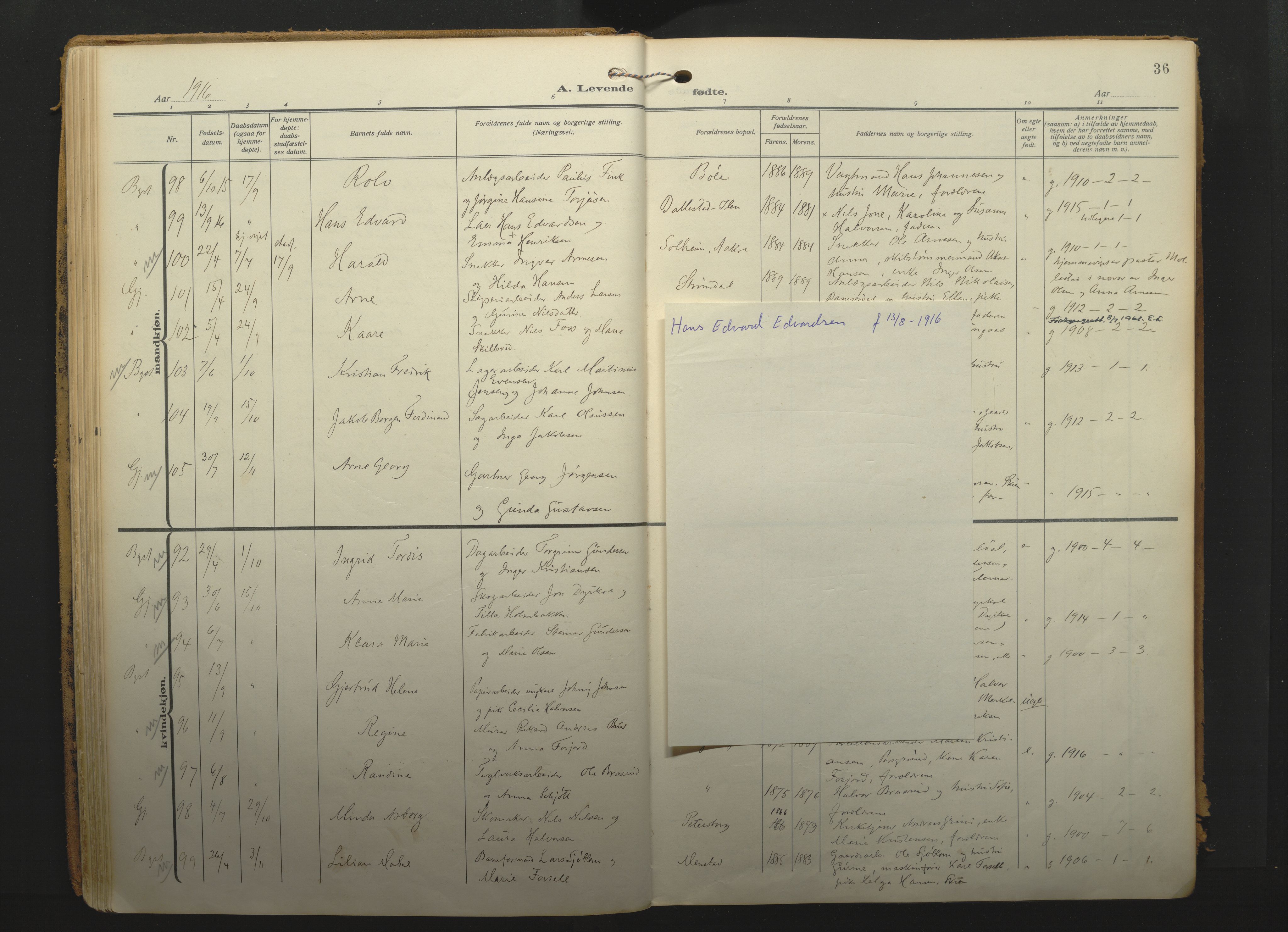 Gjerpen kirkebøker, SAKO/A-265/F/Fa/L0013: Parish register (official) no. I 13, 1914-1924, p. 36