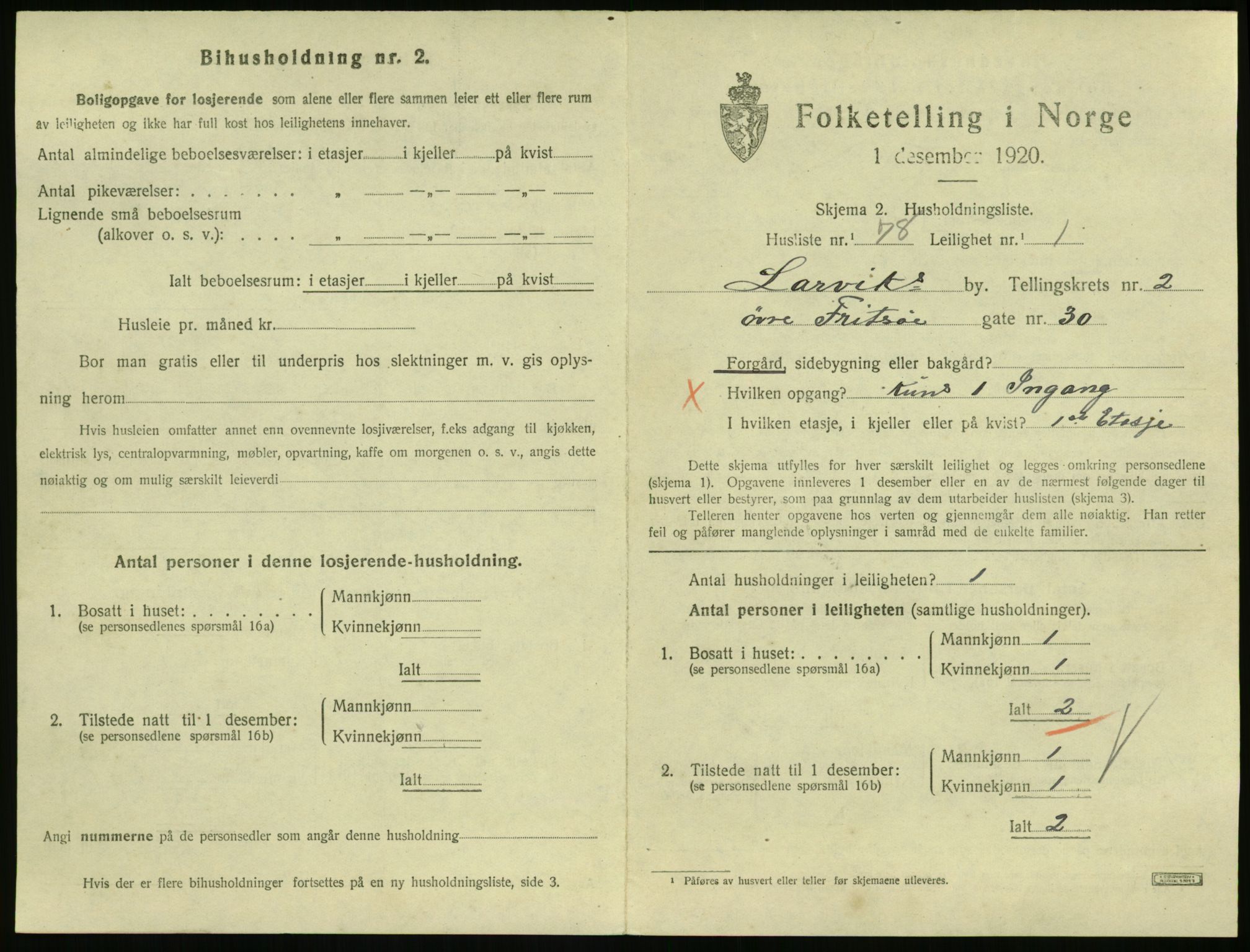 SAKO, 1920 census for Larvik, 1920, p. 3690