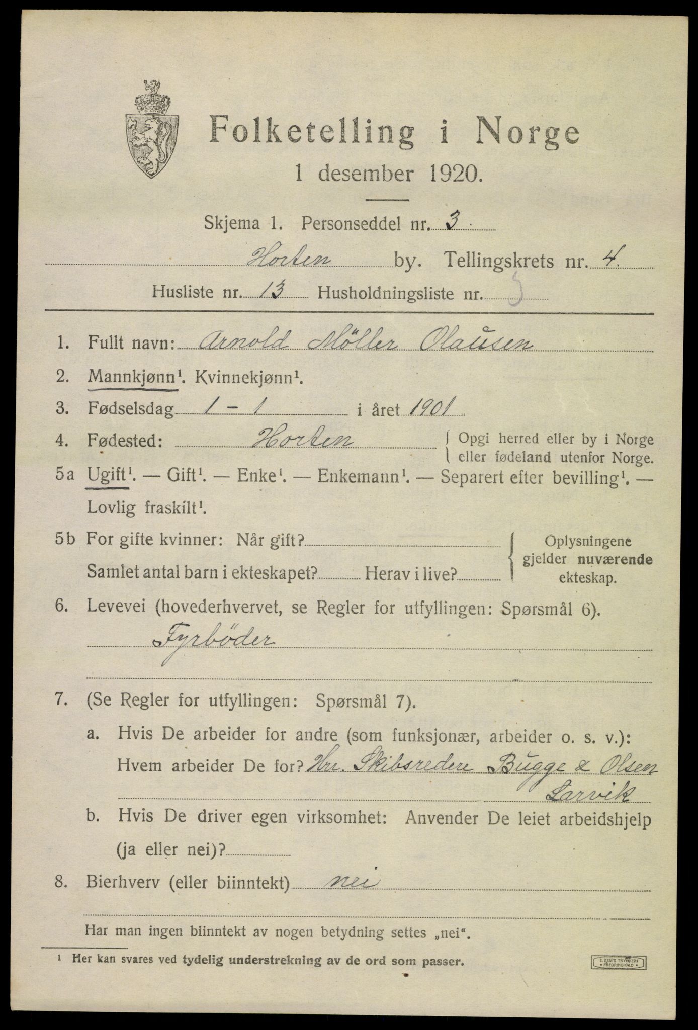 SAKO, 1920 census for Horten, 1920, p. 16441