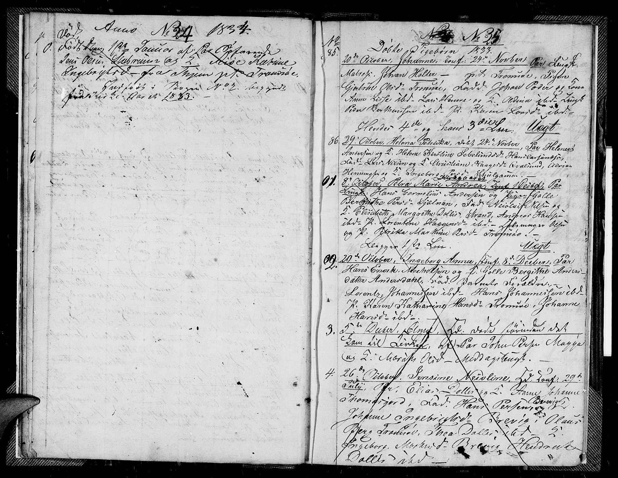 Tromsø sokneprestkontor/stiftsprosti/domprosti, AV/SATØ-S-1343/G/Gb/L0002klokker: Parish register (copy) no. 2, 1832-1833, p. 24-25