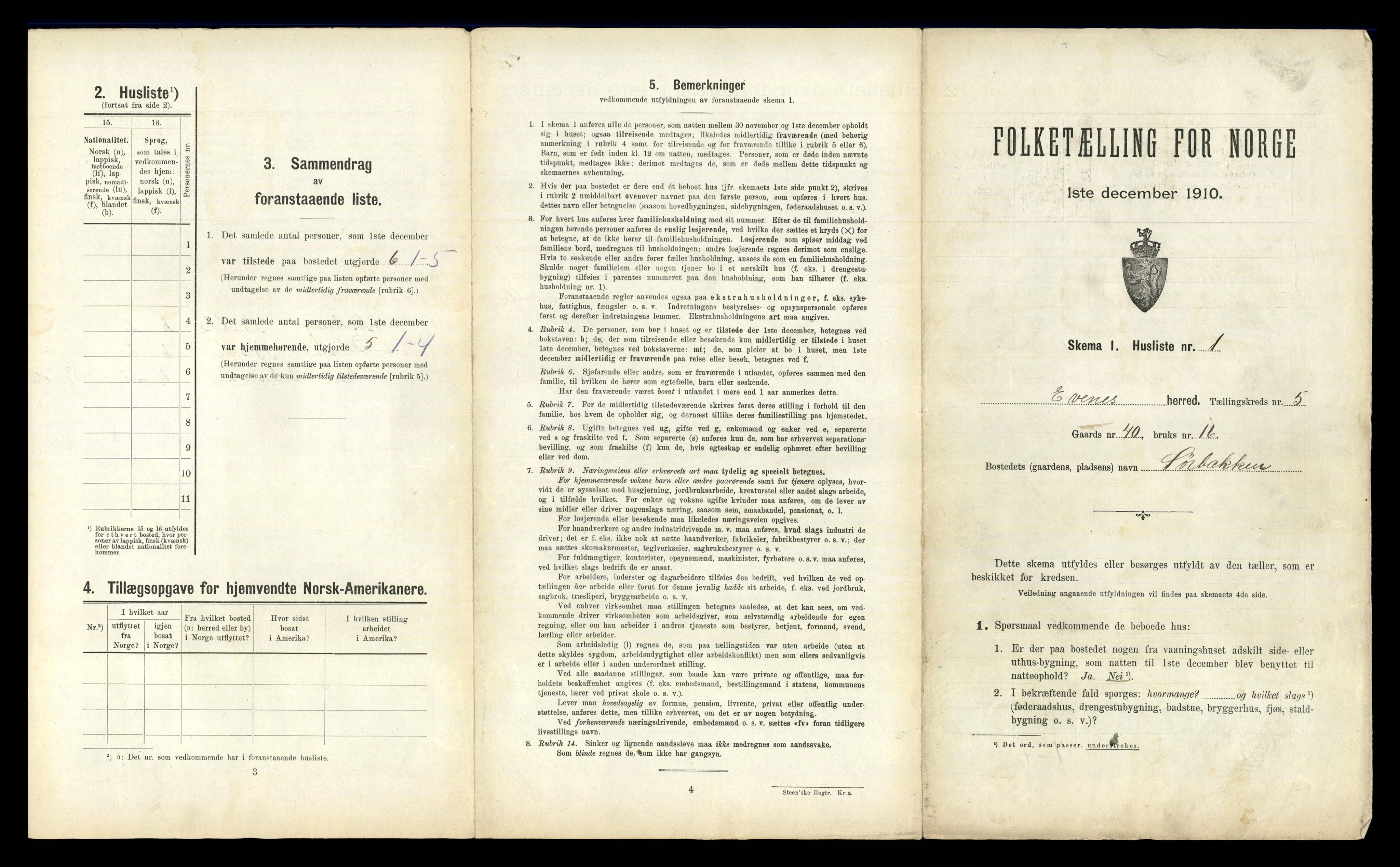 RA, 1910 census for Evenes, 1910, p. 675