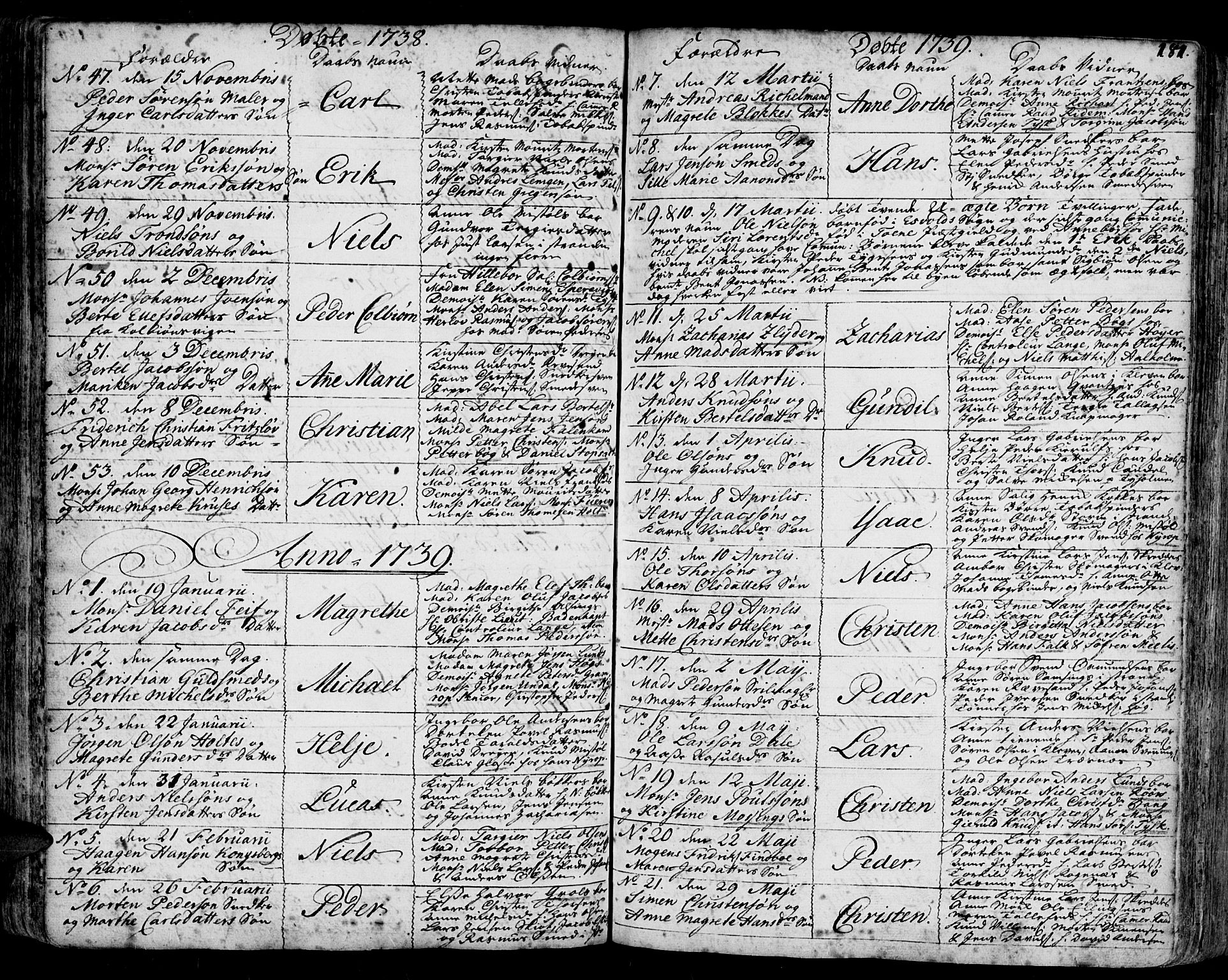 Arendal sokneprestkontor, Trefoldighet, SAK/1111-0040/F/Fa/L0001: Parish register (official) no. A 1, 1703-1815, p. 181