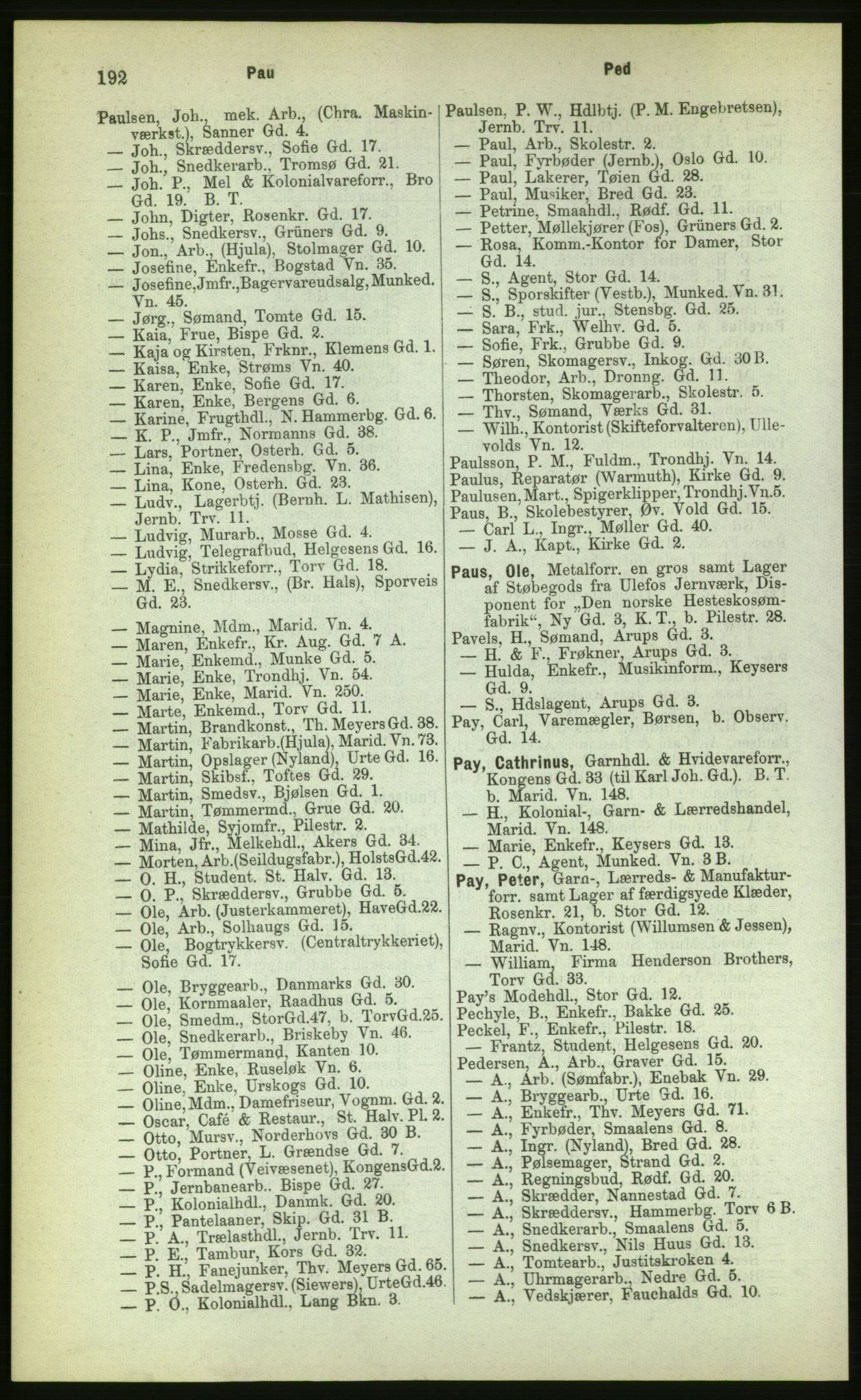 Kristiania/Oslo adressebok, PUBL/-, 1883, p. 192