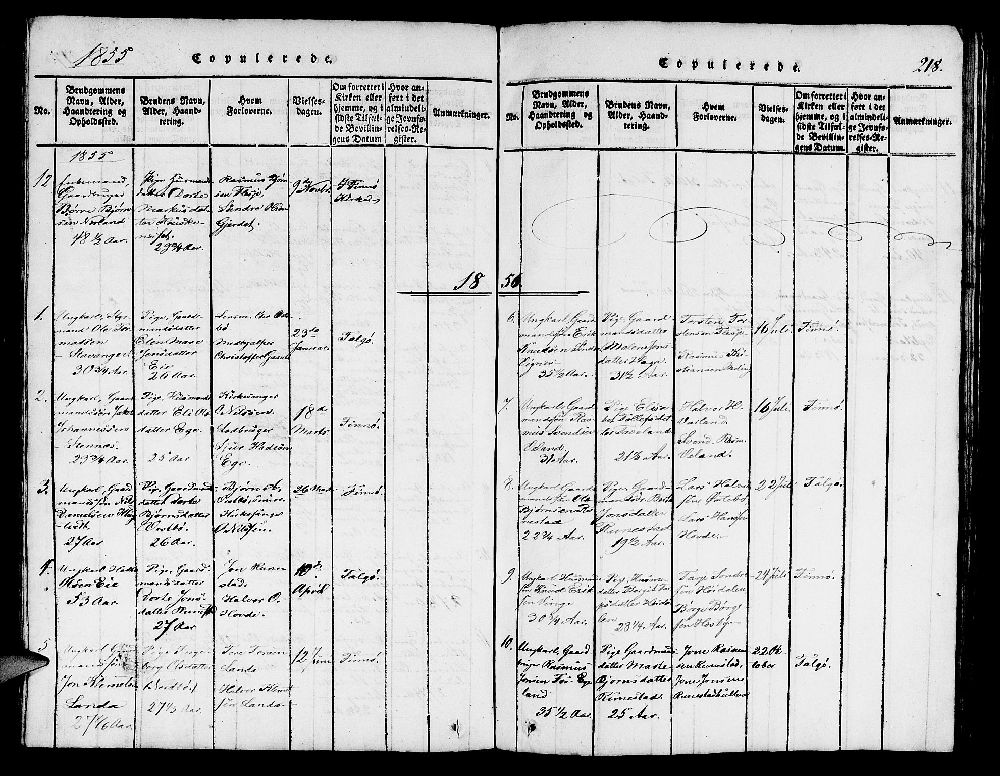 Finnøy sokneprestkontor, SAST/A-101825/H/Ha/Hab/L0001: Parish register (copy) no. B 1, 1816-1856, p. 218