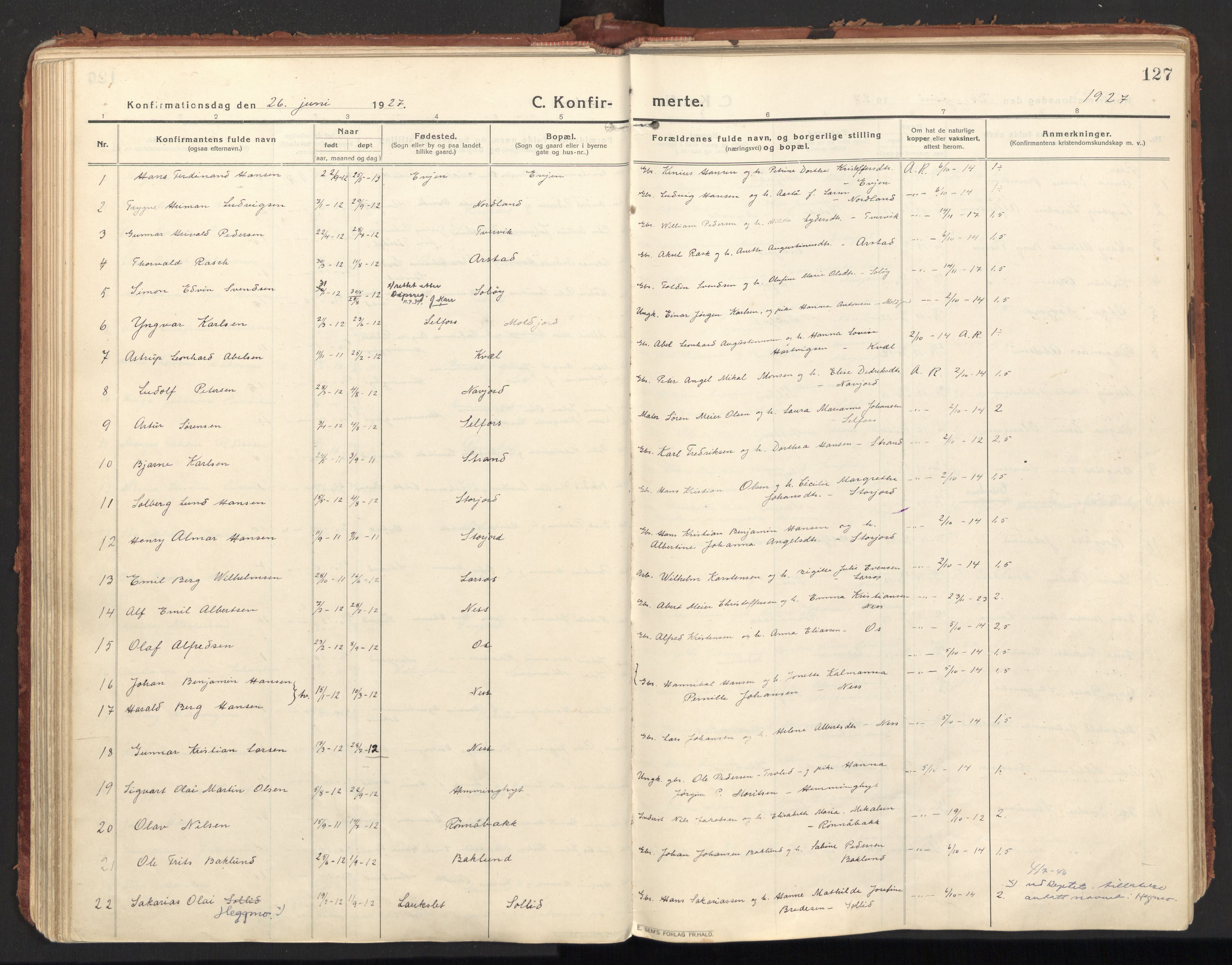 Ministerialprotokoller, klokkerbøker og fødselsregistre - Nordland, SAT/A-1459/846/L0650: Parish register (official) no. 846A08, 1916-1935, p. 127