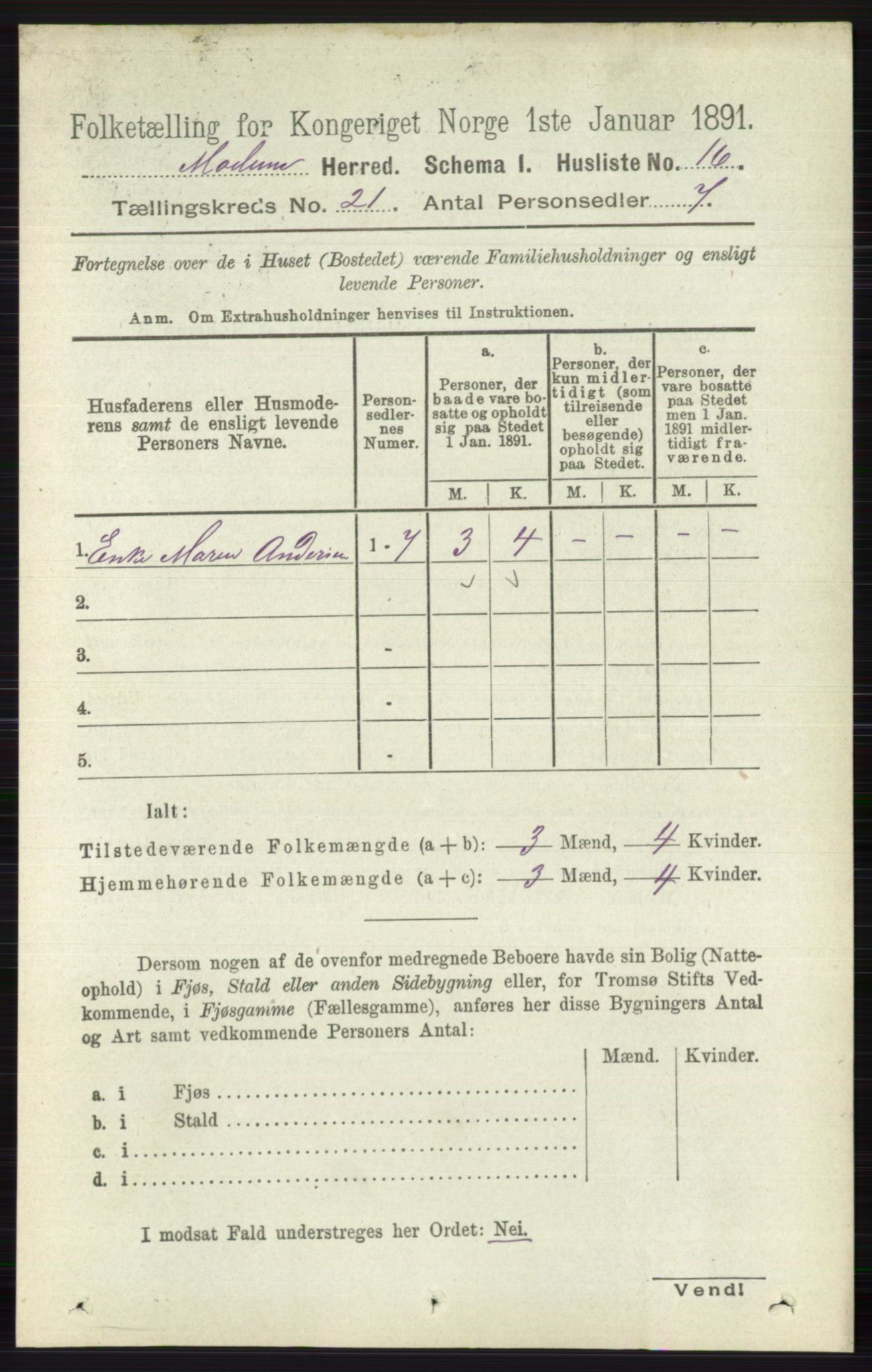 RA, 1891 census for 0623 Modum, 1891, p. 8078