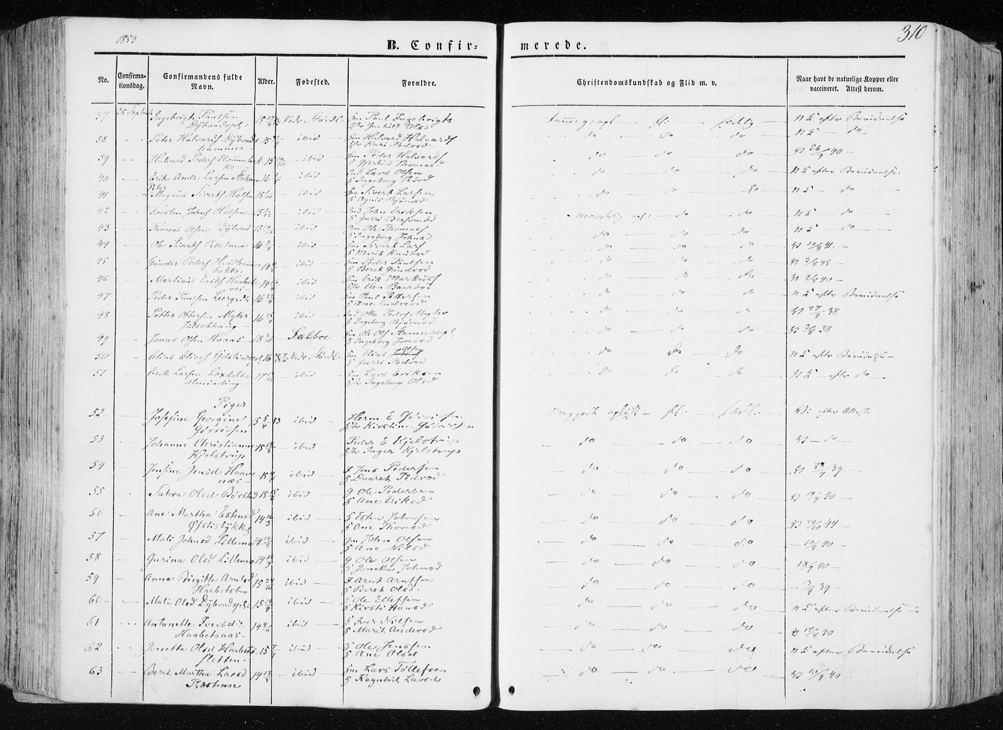 Ministerialprotokoller, klokkerbøker og fødselsregistre - Nord-Trøndelag, SAT/A-1458/709/L0074: Parish register (official) no. 709A14, 1845-1858, p. 310