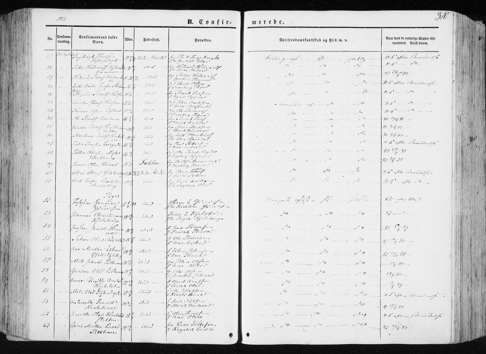 Ministerialprotokoller, klokkerbøker og fødselsregistre - Nord-Trøndelag, AV/SAT-A-1458/709/L0074: Parish register (official) no. 709A14, 1845-1858, p. 310