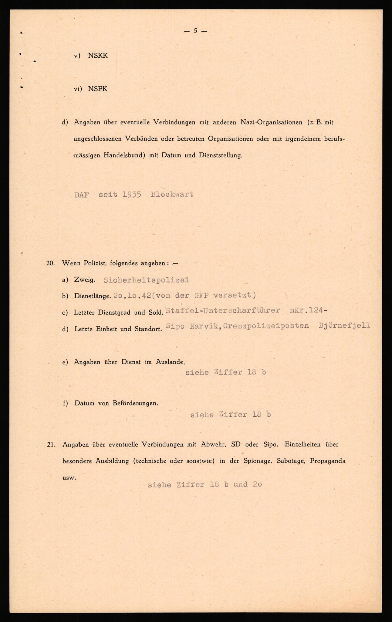 Forsvaret, Forsvarets overkommando II, AV/RA-RAFA-3915/D/Db/L0036: CI Questionaires. Tyske okkupasjonsstyrker i Norge. Tyskere., 1945-1946, p. 140